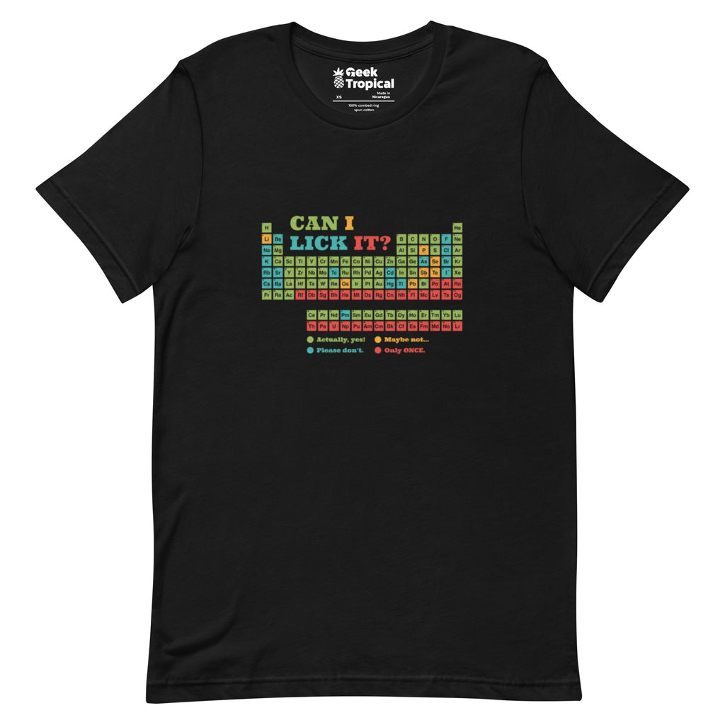 Can I Lick It Periodic Table T-Shirt Geek Nerd Design by Tobe Fonseca FLOW DESC WRITING Funny Prints