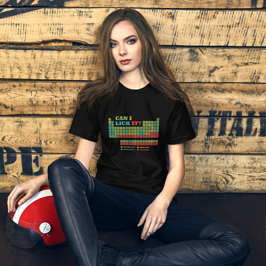 Can I Lick It Periodic Table T-Shirt Geek Nerd Design by Tobe Fonseca FLOW DESC WRITING Funny Prints