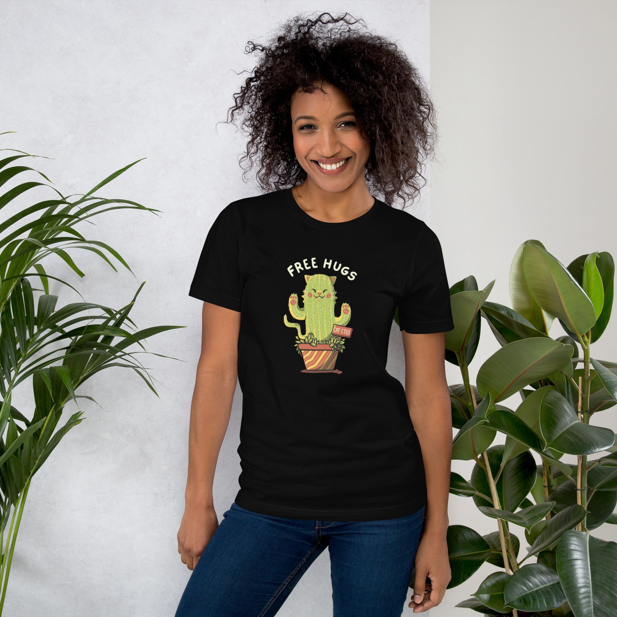 Cat - ctus Free Hugs T-Shirt Geek Nerd Animal Patterns Botany Print Design by Tobe Fonseca