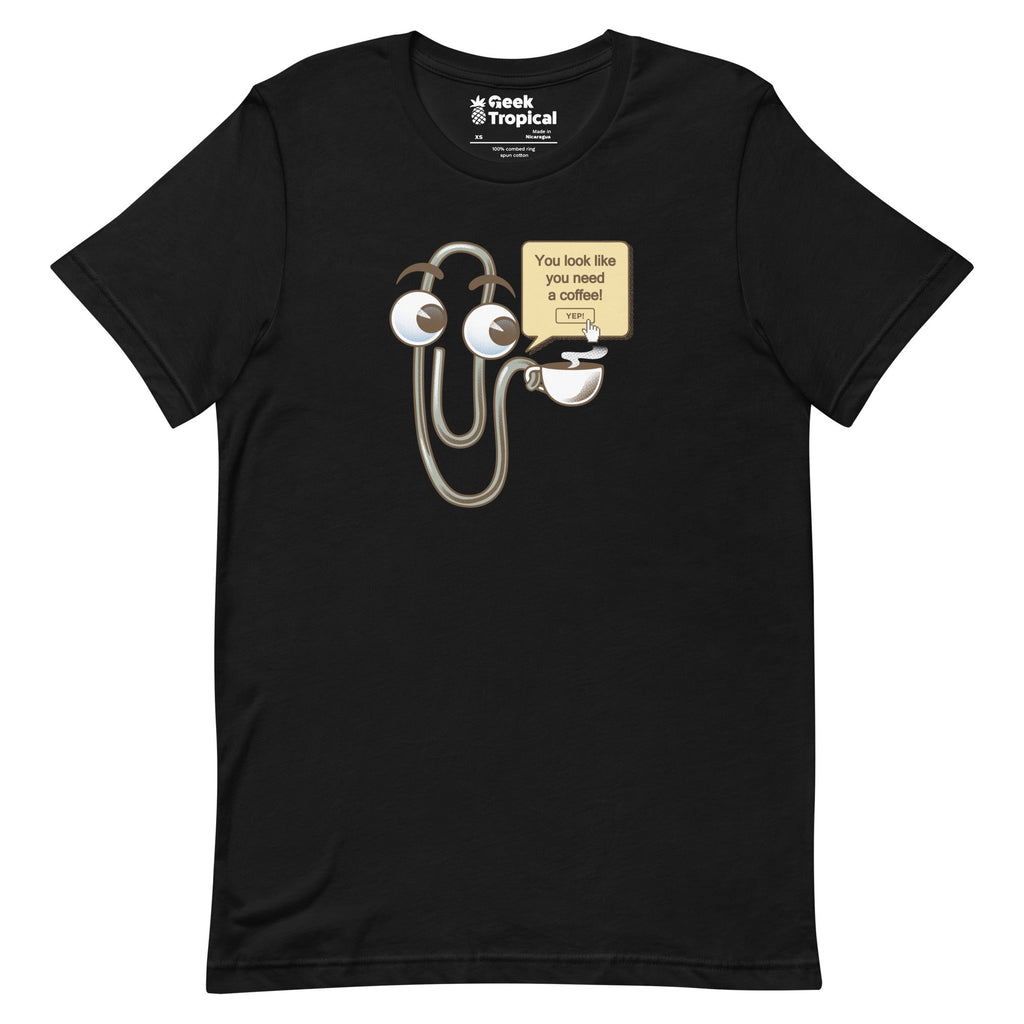 You Look Like You Need a Coffee T-Shirt Geek Nerd Advertise to Meta computer print Design by Tobe Fonseca