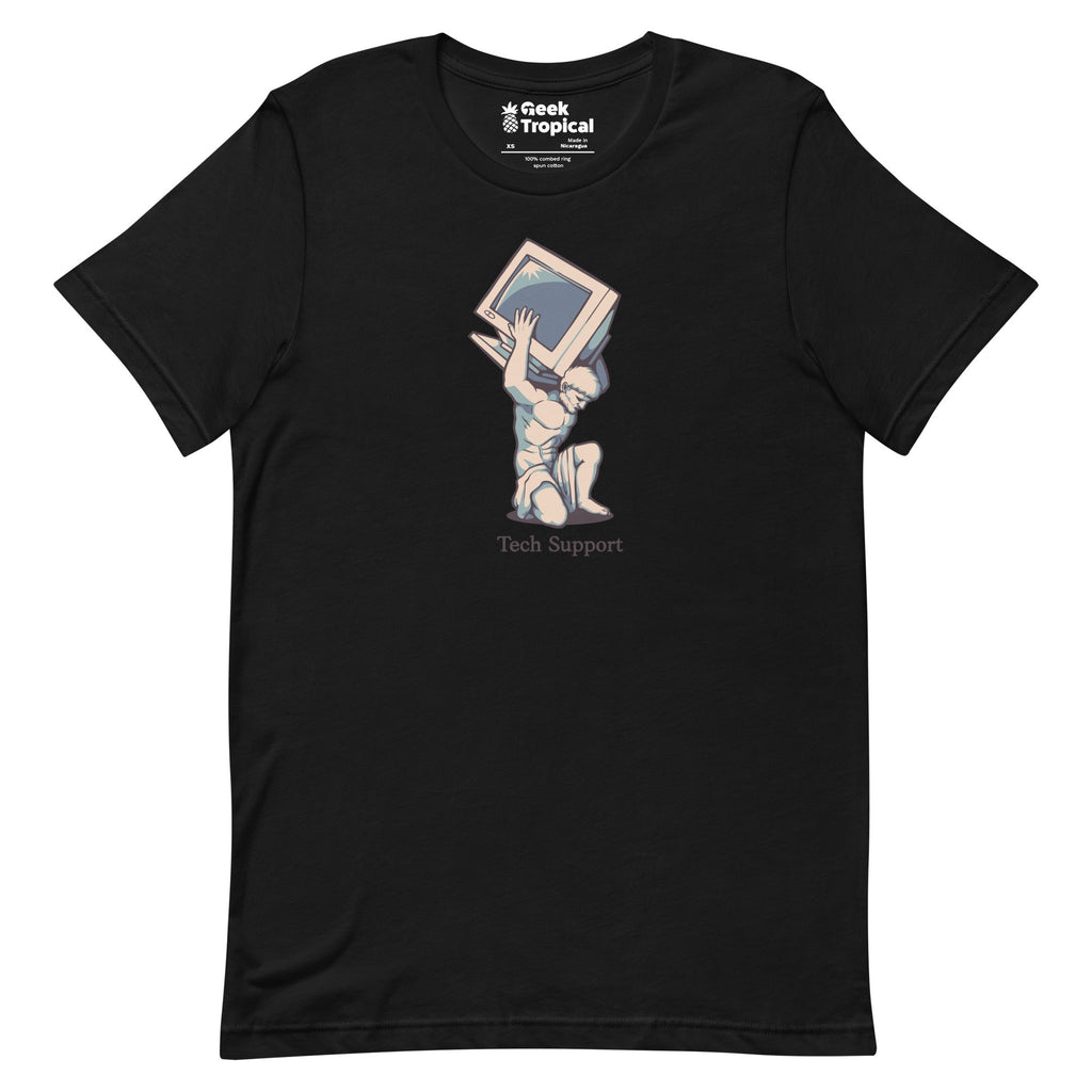 Tech Support Atlas Computer Salmon T-Shirt Geek Nerd Advertise to Meta computer print Design by Tobe Fonseca
