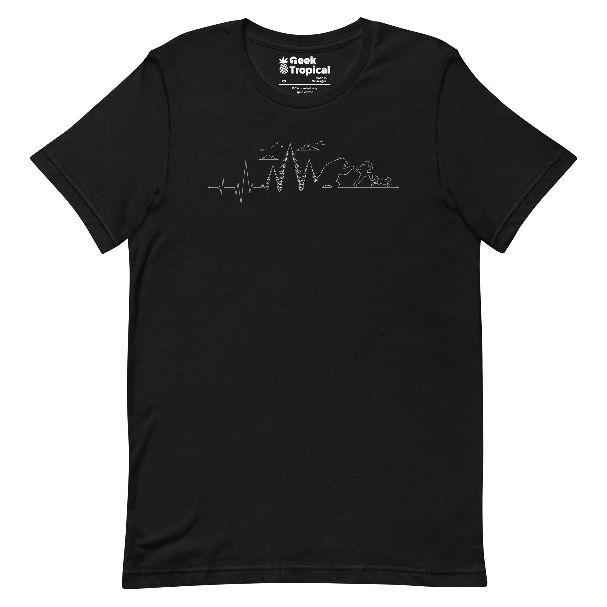 Hiking Heartbeat Running From a Bear Dog T-Shirt Geek Nerd Advertise to Meta Animal Patterns Design by Tobe Fonseca