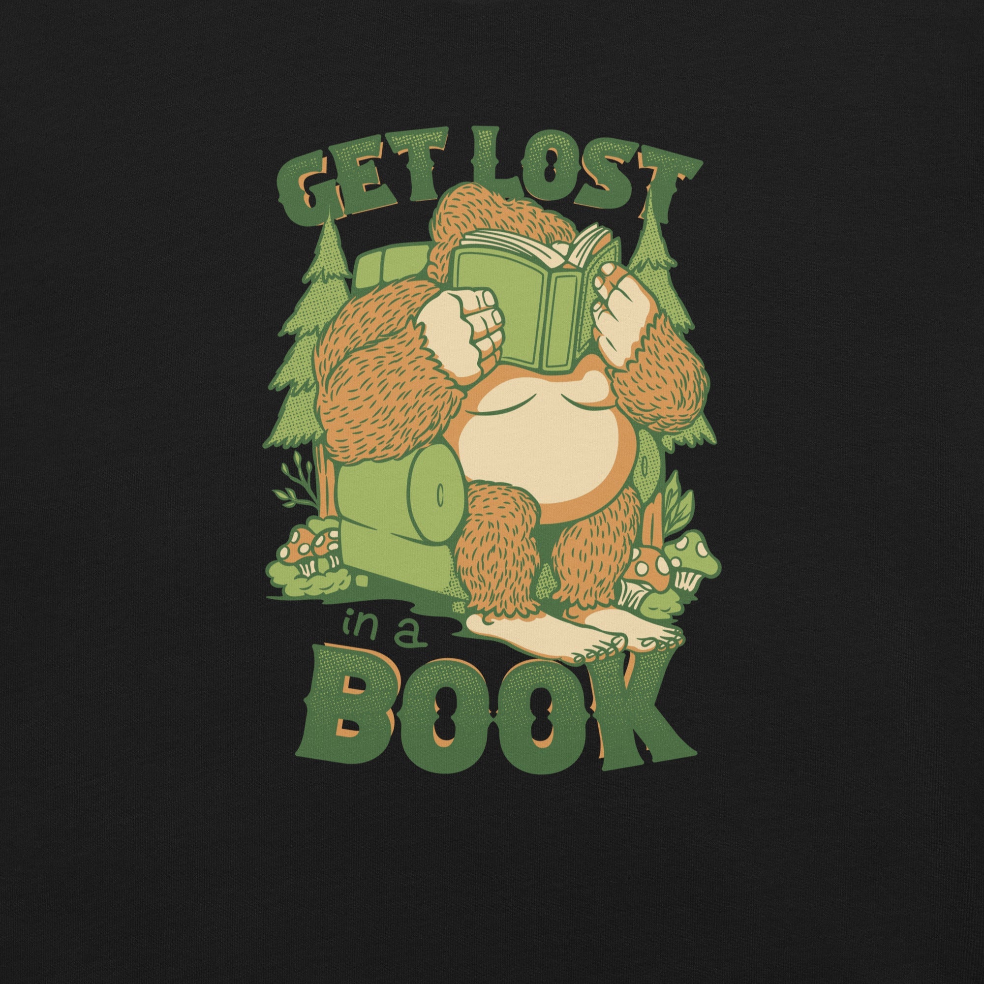 Get Lost - In A Book Sasquatch T-Shirt Geek Nerd Advertise to Meta Book Prints Design by Tobe Fonseca