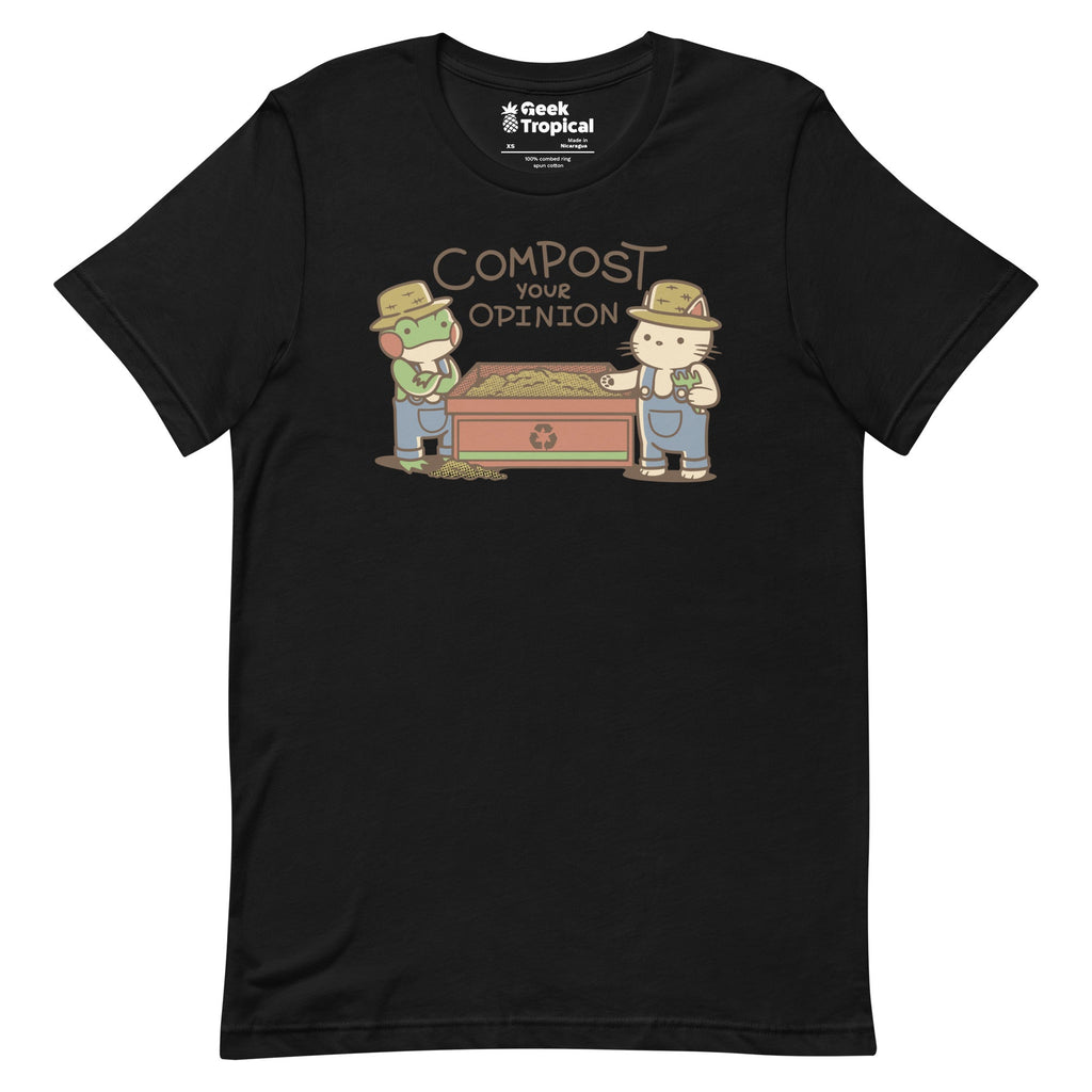 Compost Your Opinion! Frog and Cat T-Shirt Geek Nerd Advertise to Meta Animal Patterns Botany Print