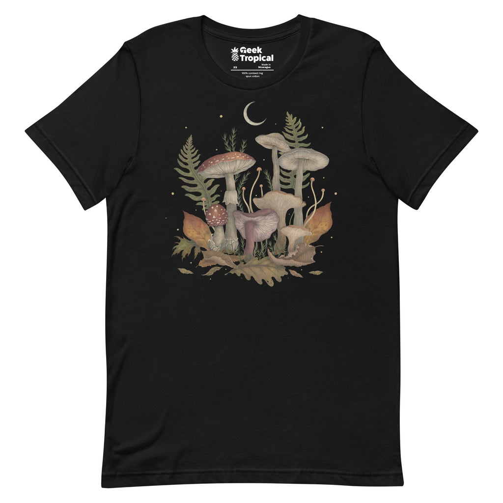 Autumn Mushrooms T-Shirt Geek Nerd Advertise to Meta Botany Print Design by Episodic Drawing