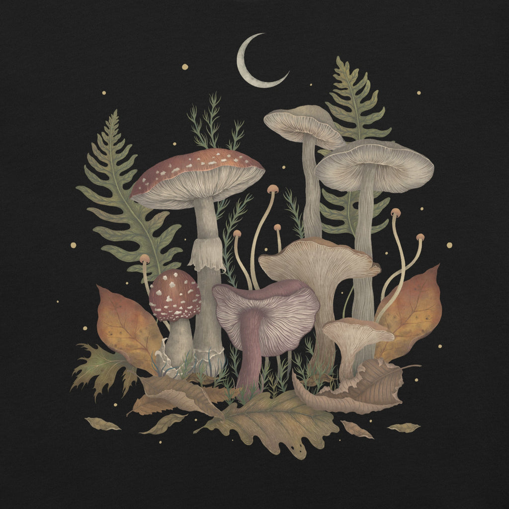 Autumn Mushrooms T-Shirt Geek Nerd Advertise to Meta Botany Print Design by Episodic Drawing