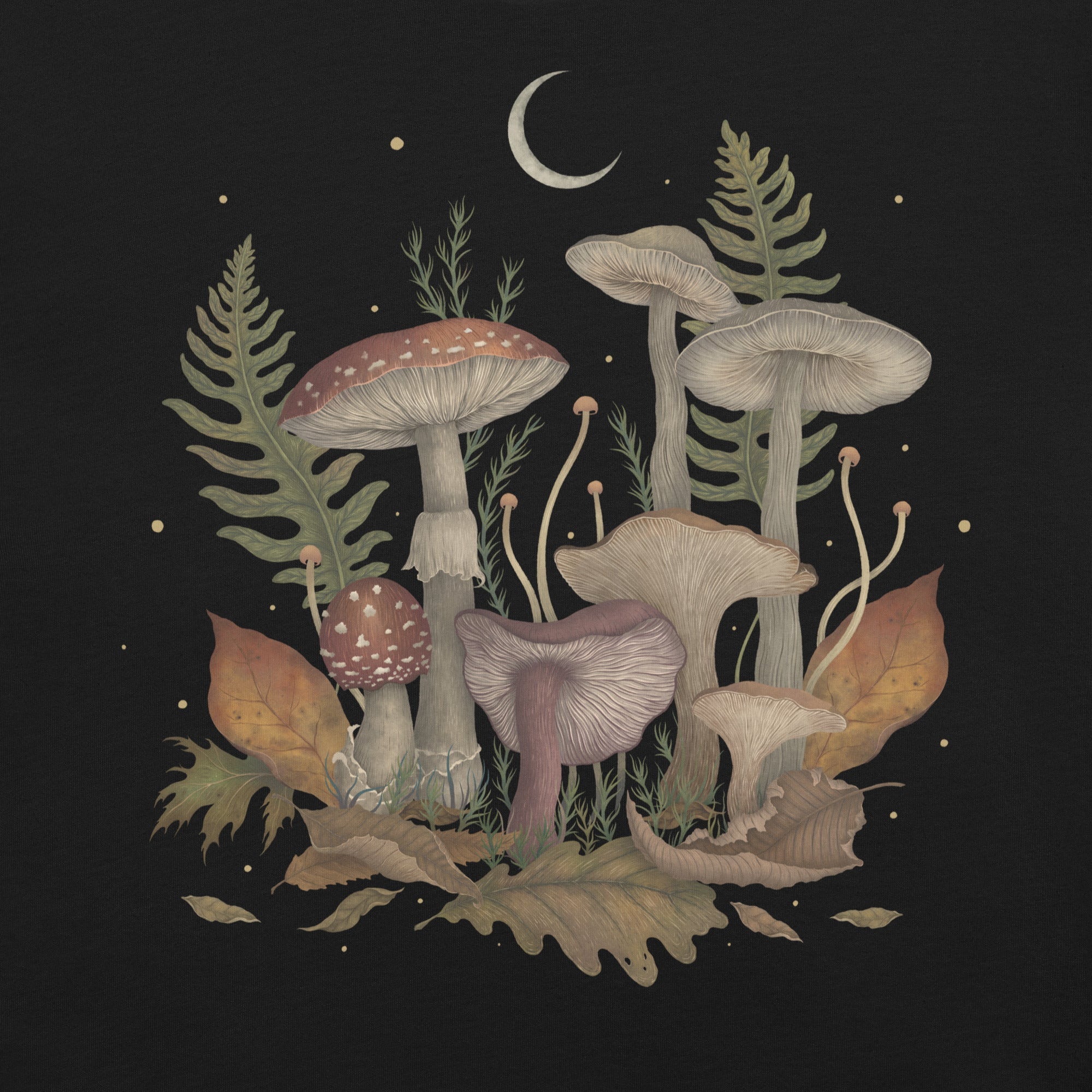 Autumn Mushrooms T-Shirt Geek Nerd Advertise to Meta Botany Print Design by Episodic Drawing
