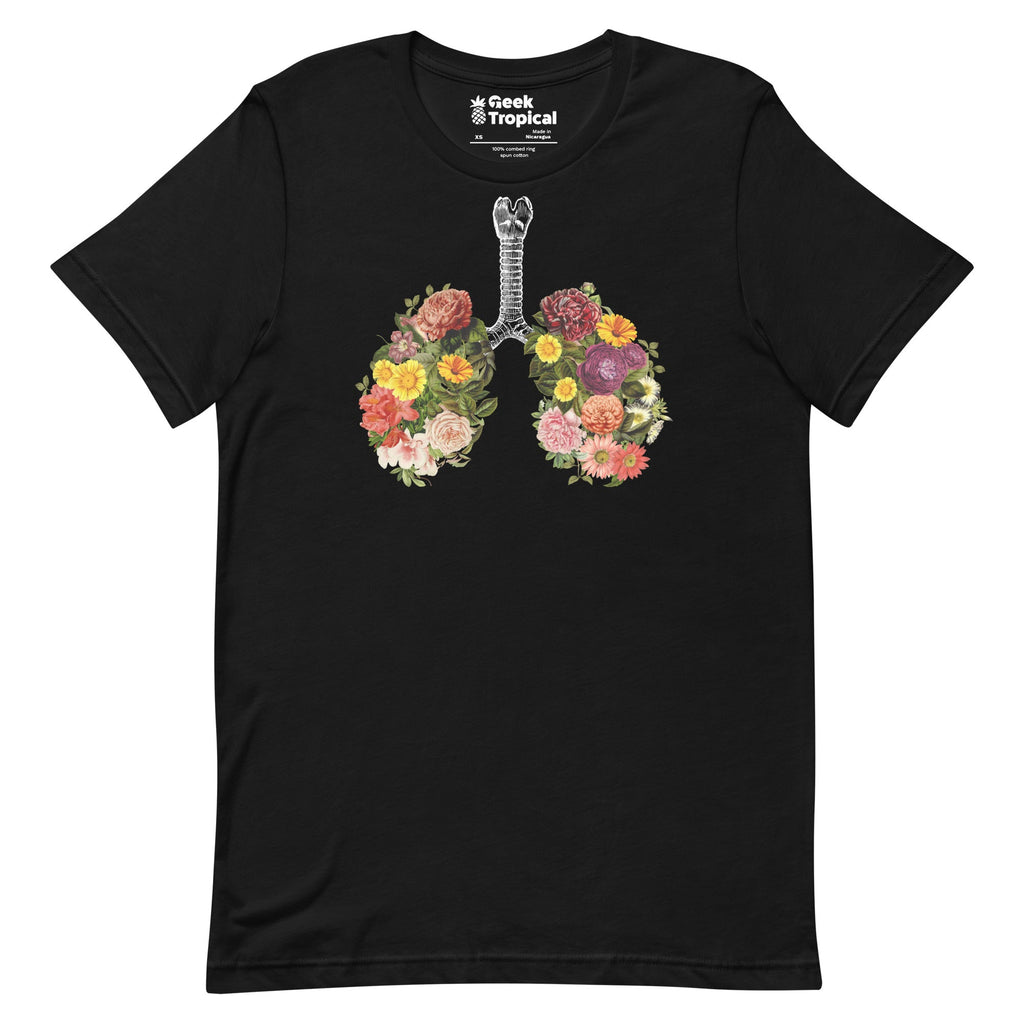 Breathing Spring Flower Lungs Black T-Shirt Geek Nerd Advertise to Meta Botany Print Design by Tobe Fonseca