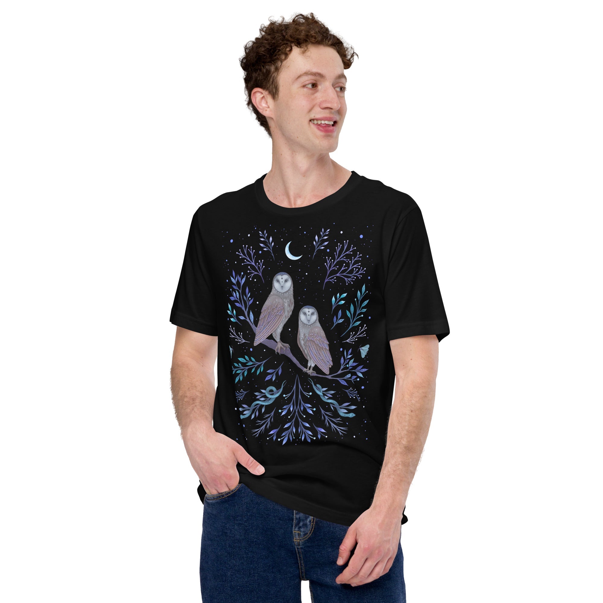 Owls In The Moonlight T-Shirt Geek Nerd Advertise to Meta Animal Patterns Design by Episodic Drawing