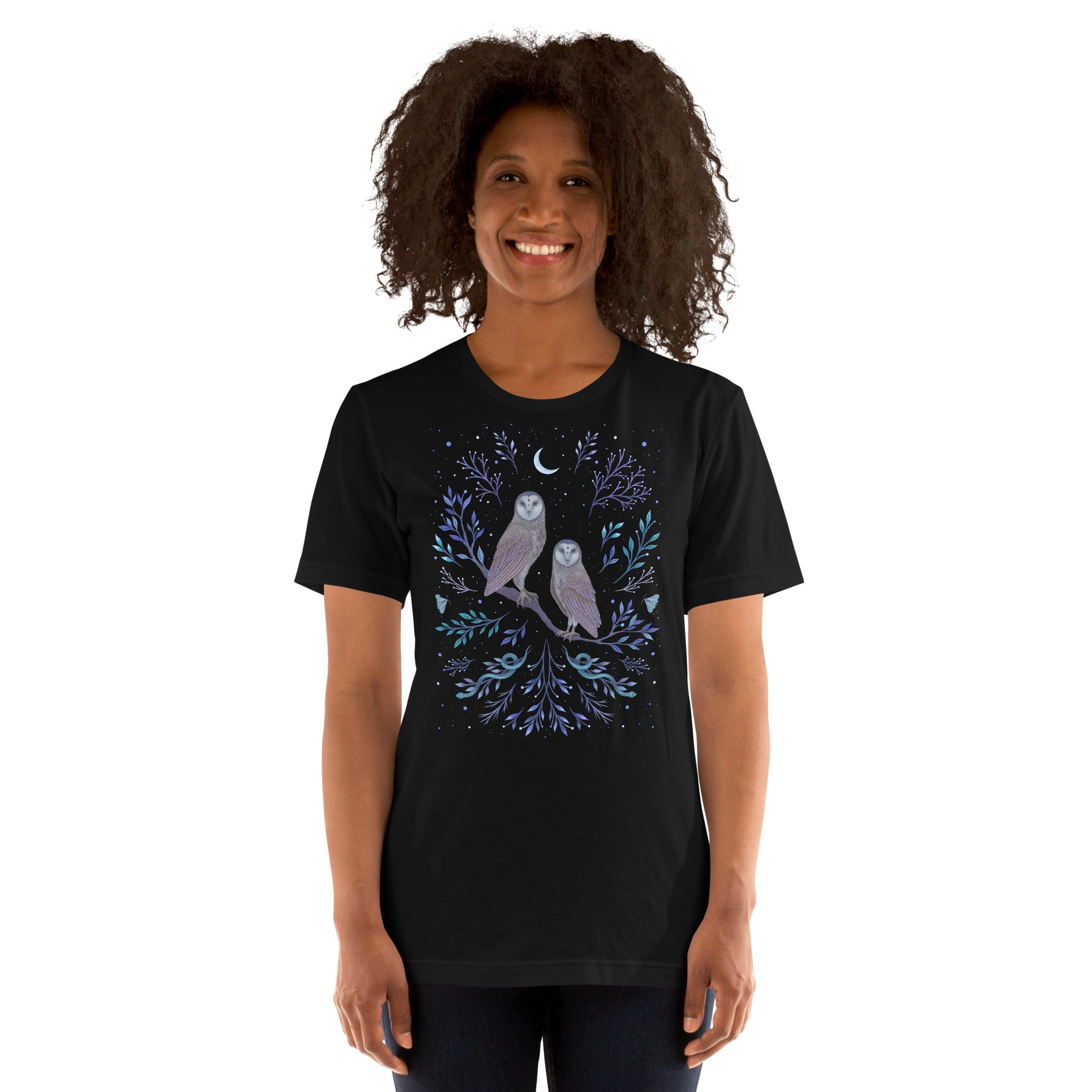Owls In The Moonlight T-Shirt Geek Nerd Advertise to Meta Animal Patterns Design by Episodic Drawing