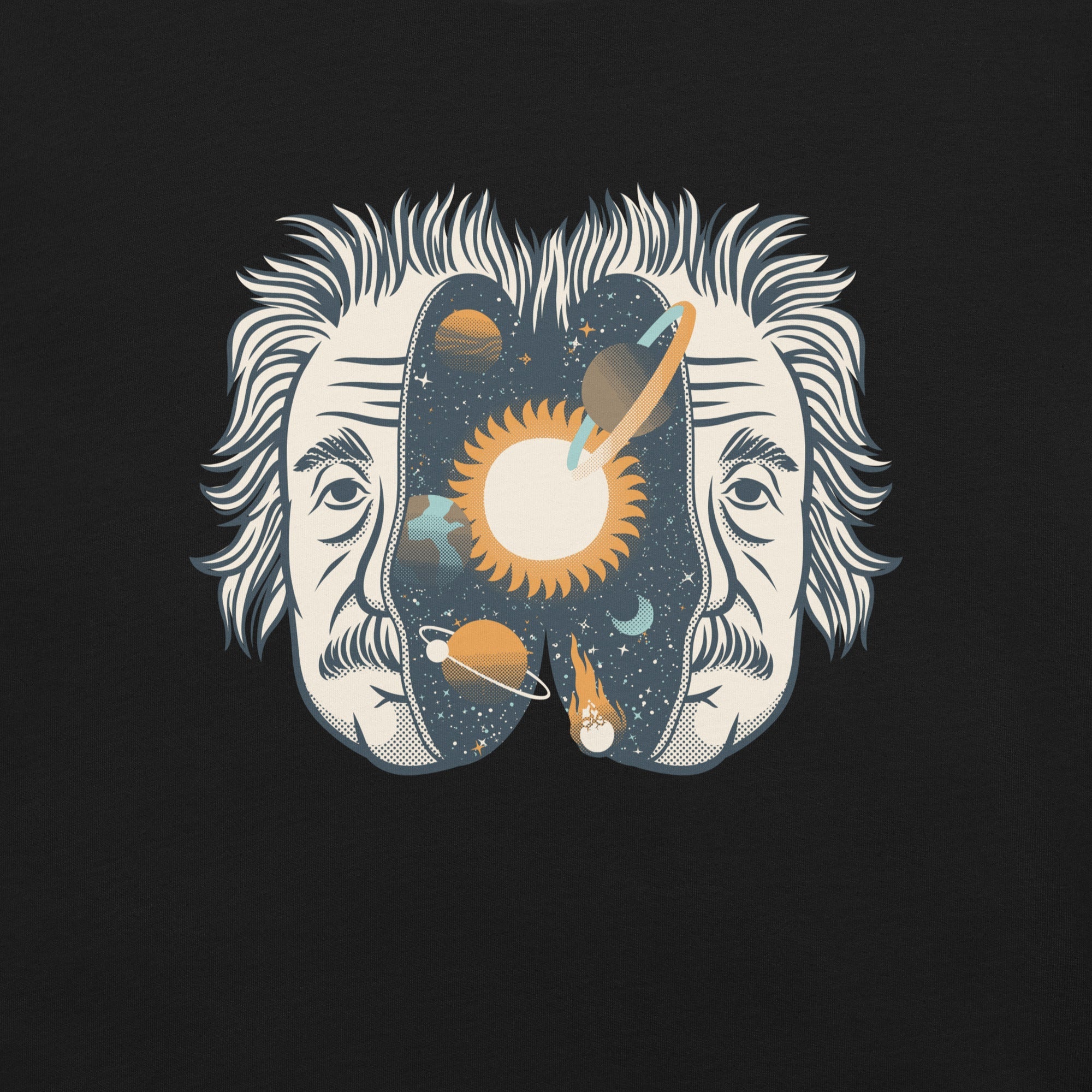 Albert Einstein Head Universe Physics T-Shirt Geek Nerd Advertise to Meta Design by Tobe Fonseca FLOW DESC WRITING