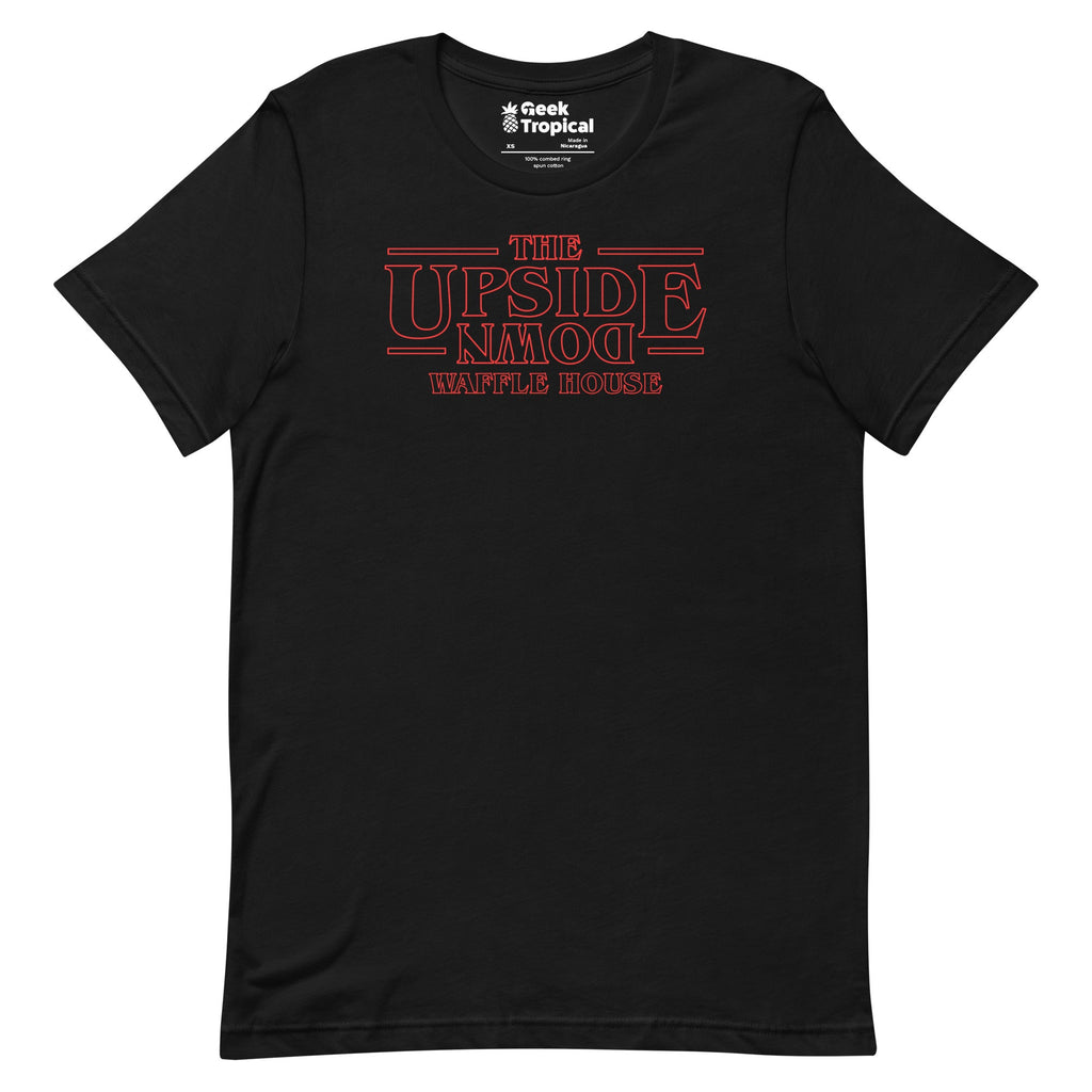 Upside Down Waffle House T-Shirt Geek Nerd Advertise to Meta FLOW DESC WRITING Funny Prints