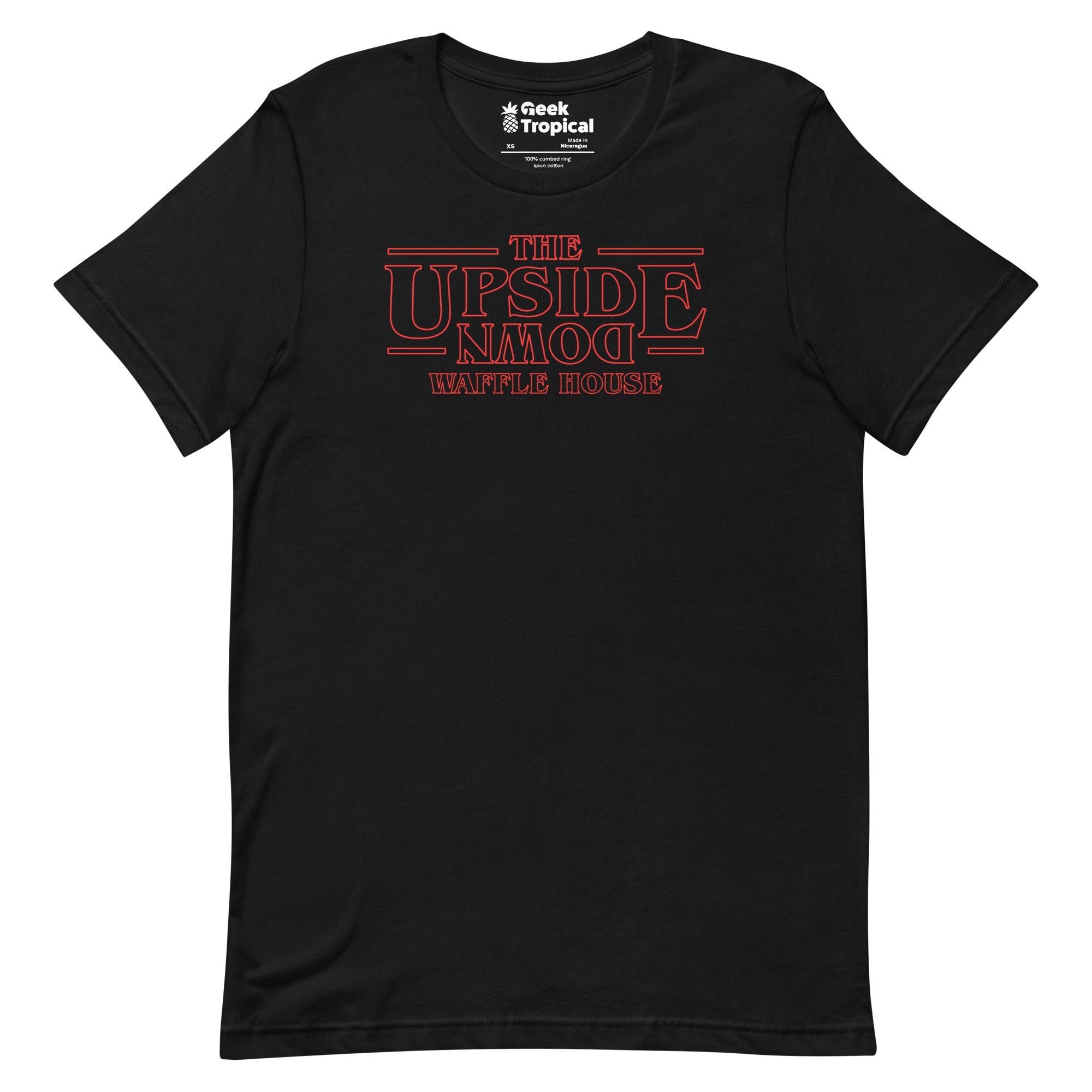 Upside Down Waffle House T-Shirt Geek Nerd Advertise to Meta FLOW DESC WRITING Funny Prints