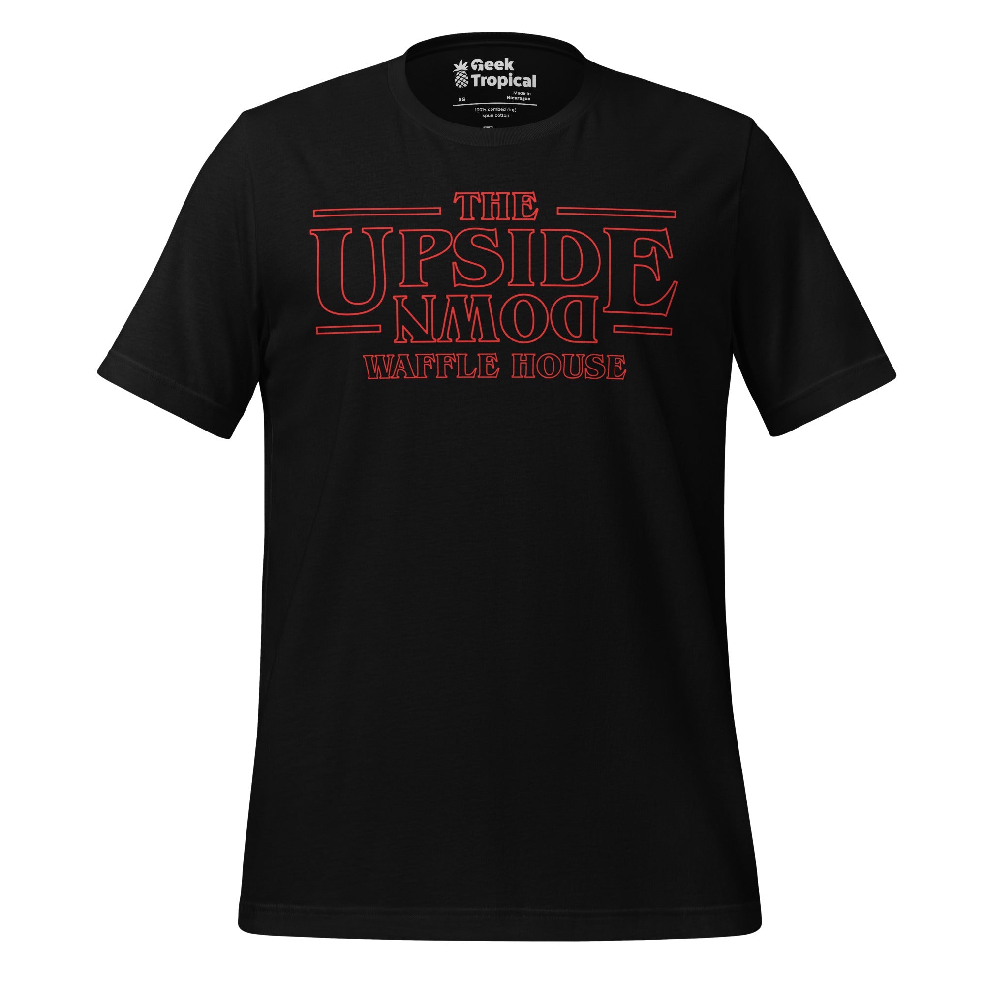 Upside Down Waffle House T-Shirt Geek Nerd Advertise to Meta FLOW DESC WRITING Funny Prints