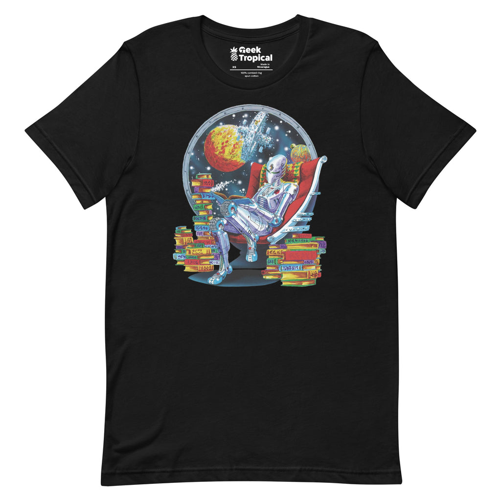 Robot Reading T-Shirt Geek Nerd Advertise to Meta Book Prints Fantasy Prints