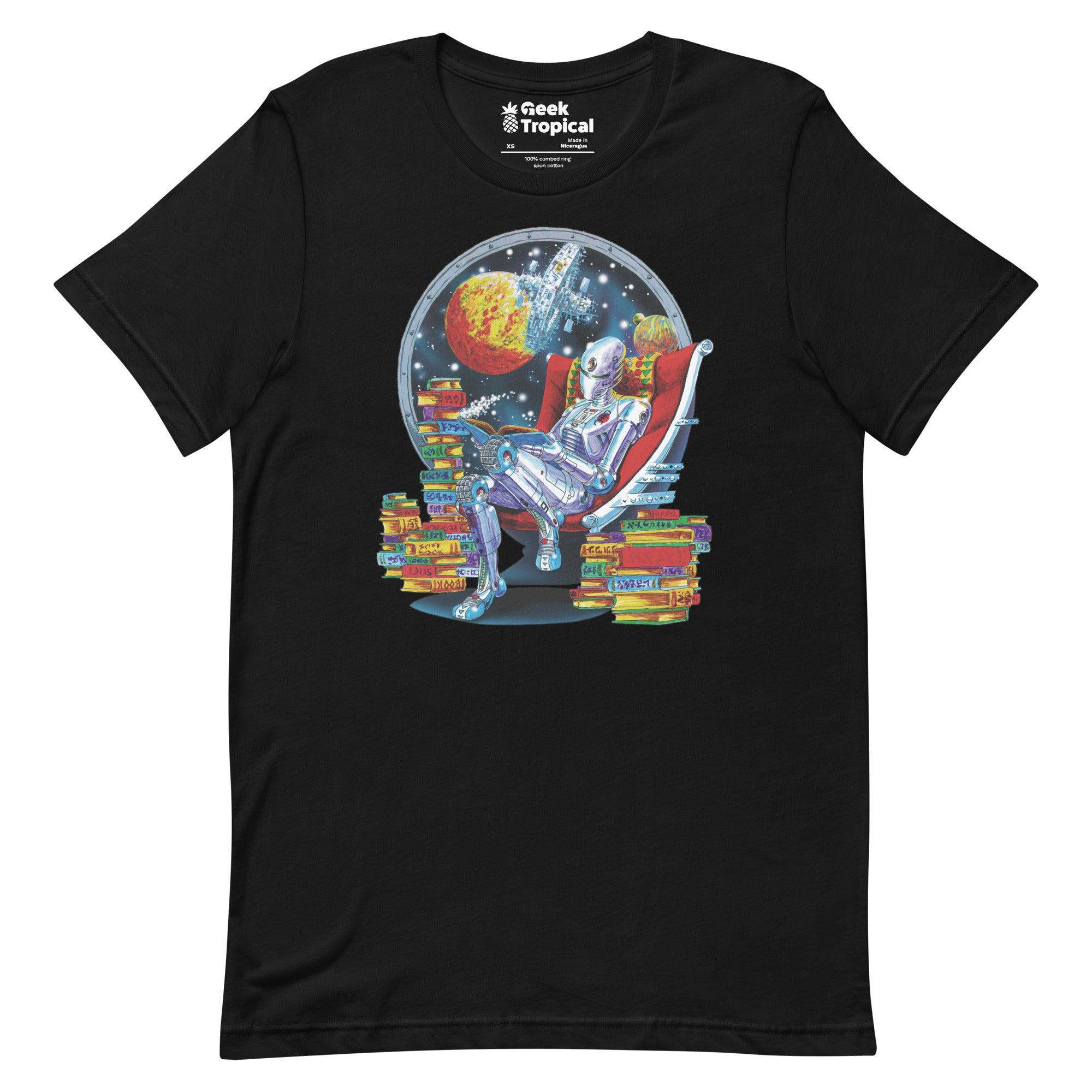 Robot Reading T-Shirt Geek Nerd Advertise to Meta Book Prints Fantasy Prints