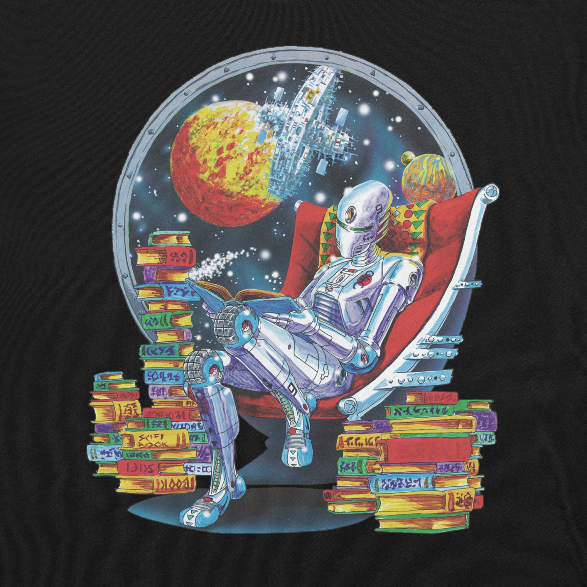 Robot Reading T-Shirt Geek Nerd Advertise to Meta Book Prints Fantasy Prints