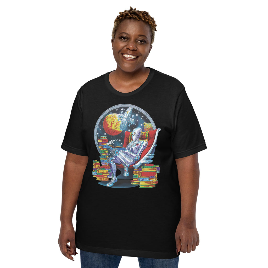 Robot Reading T-Shirt Geek Nerd Advertise to Meta Book Prints Fantasy Prints