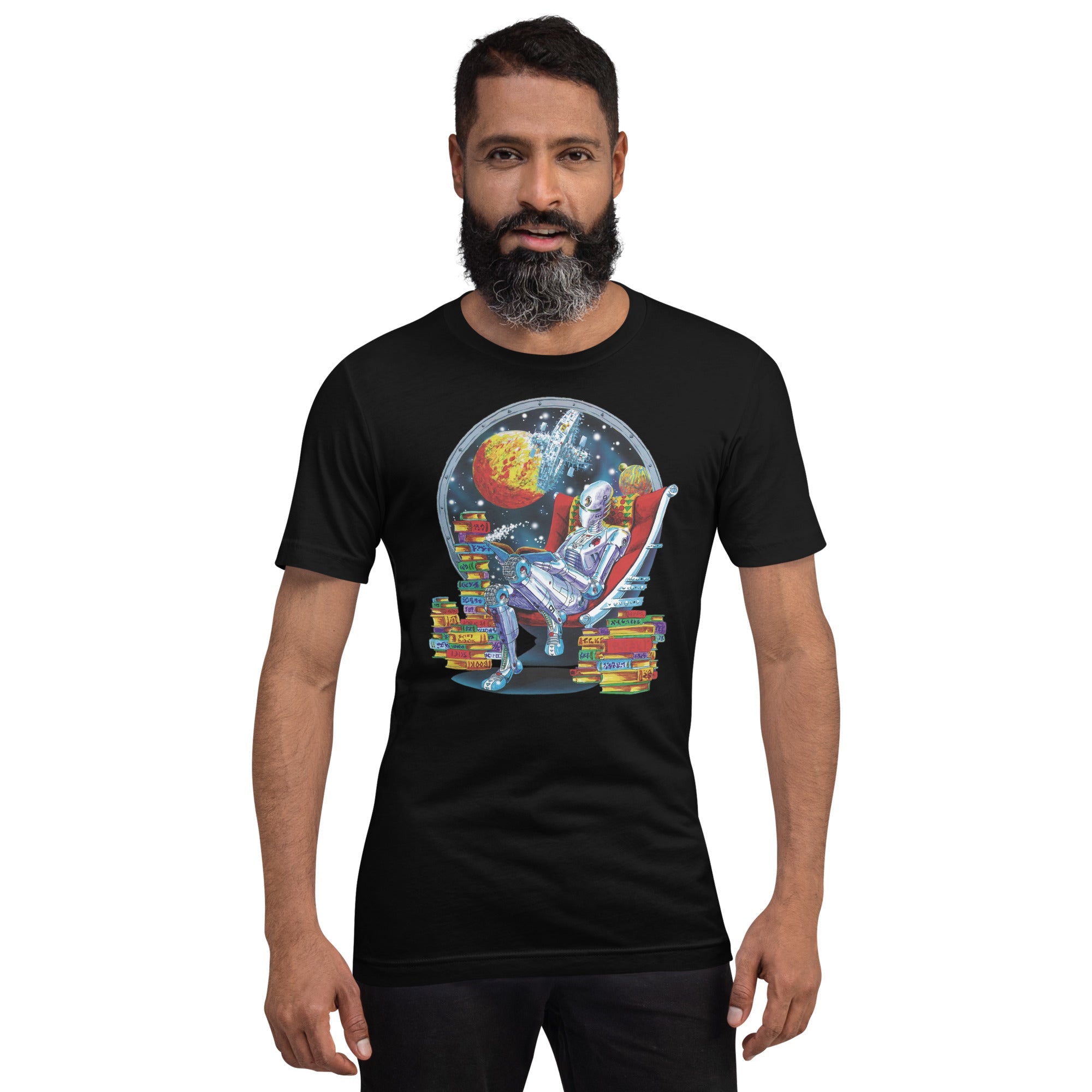Robot Reading T-Shirt Geek Nerd Advertise to Meta Book Prints Fantasy Prints