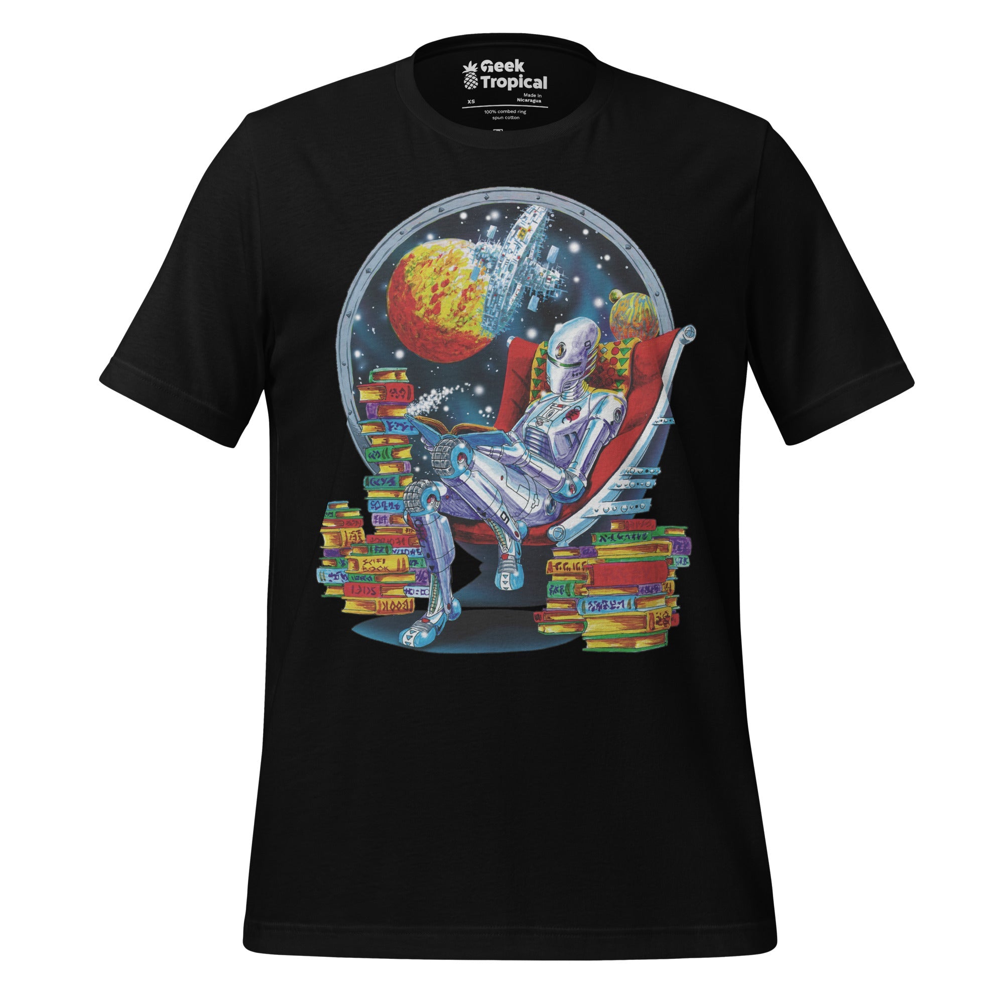 Robot Reading T-Shirt Geek Nerd Advertise to Meta Book Prints Fantasy Prints