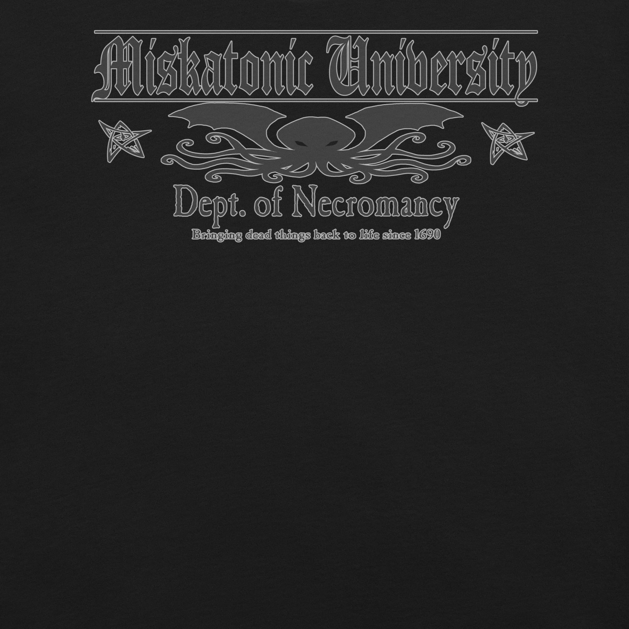 Miskatonic University Dept Necromancy T-Shirt Geek Nerd Advertise to Meta Book Prints Fantasy Prints