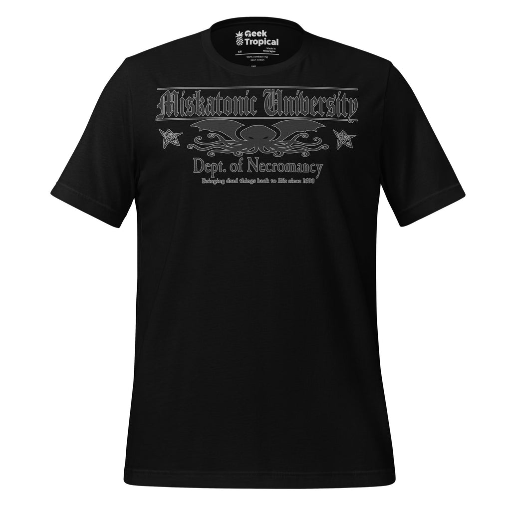 Miskatonic University Dept Necromancy T-Shirt Geek Nerd Advertise to Meta Book Prints Fantasy Prints