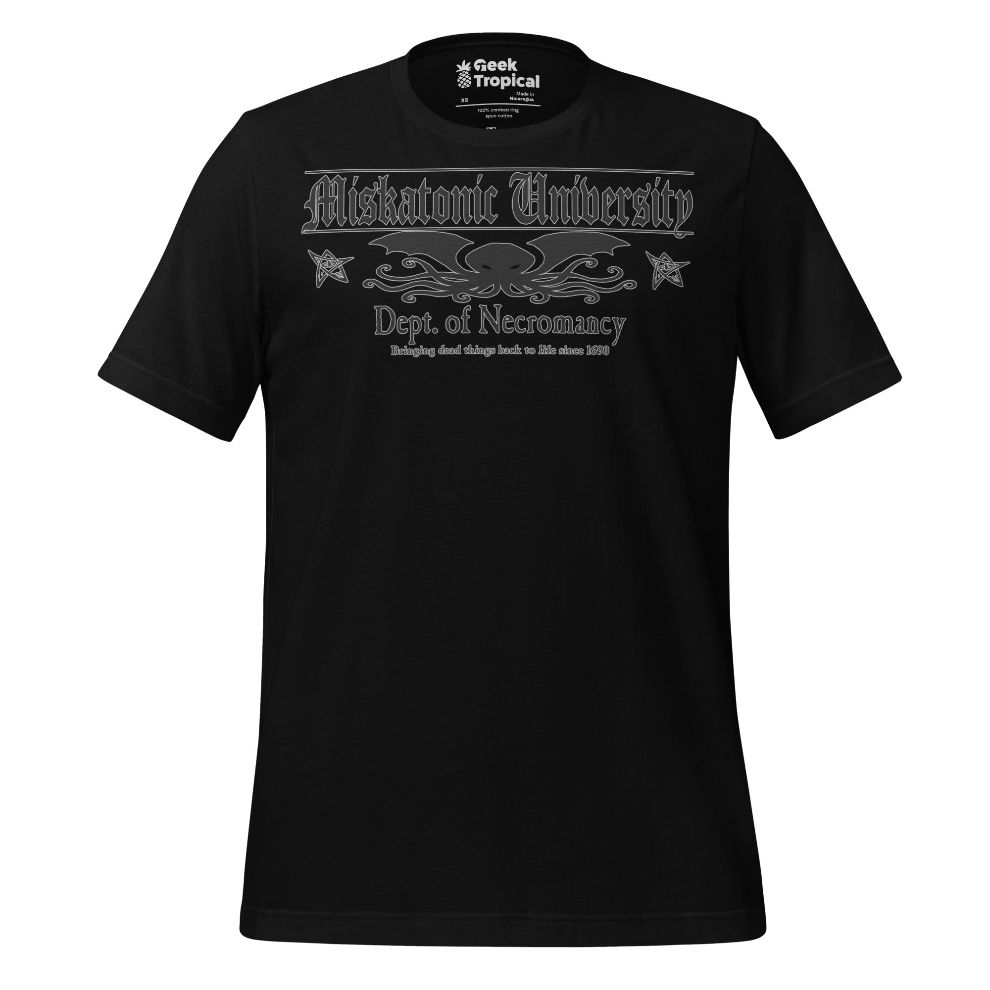 Miskatonic University Dept Necromancy T-Shirt Geek Nerd Advertise to Meta Book Prints Fantasy Prints