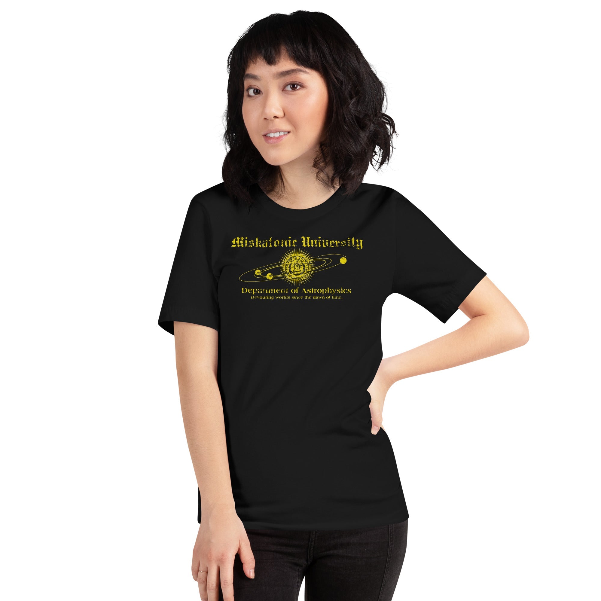 Miskatonic University Astrophysics T-Shirt Geek Nerd Advertise to Meta Book Prints Fantasy Prints
