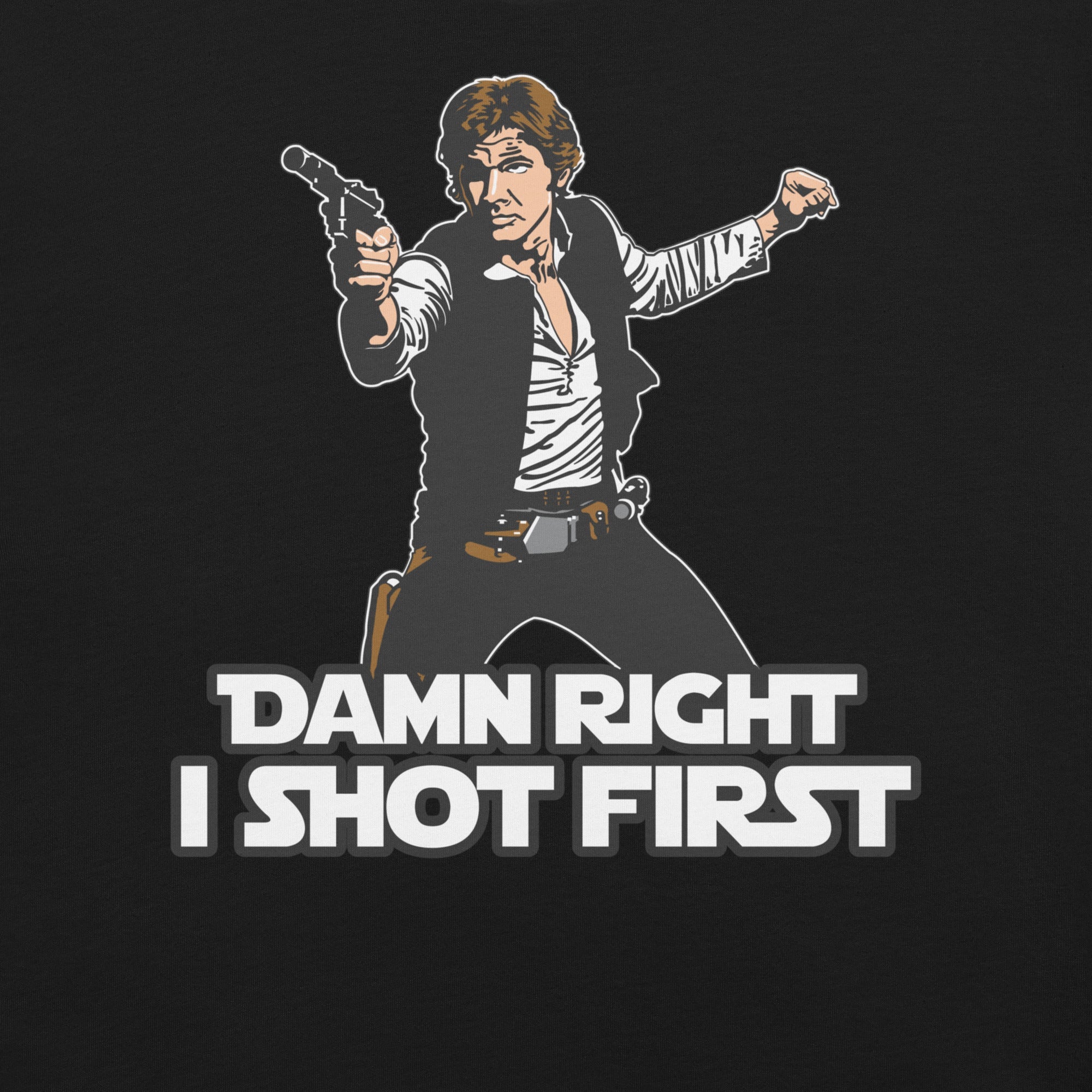 I Shot First T-Shirt Geek Nerd Advertise to Meta Fantasy Prints FLOW DESC WRITING