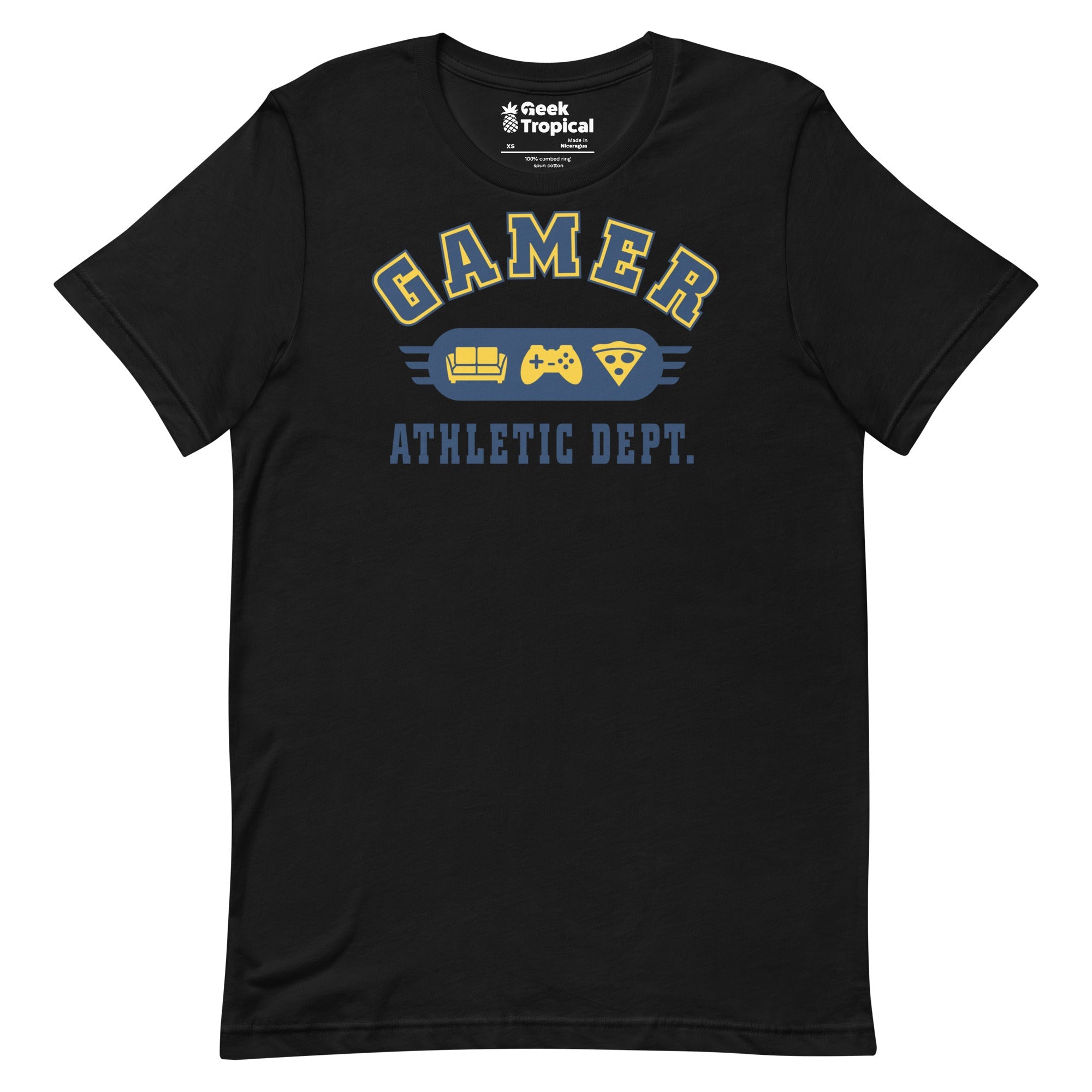 Gamer Athletic Dept T-Shirt Geek Nerd Advertise to Meta FLOW DESC WRITING Off World Designs