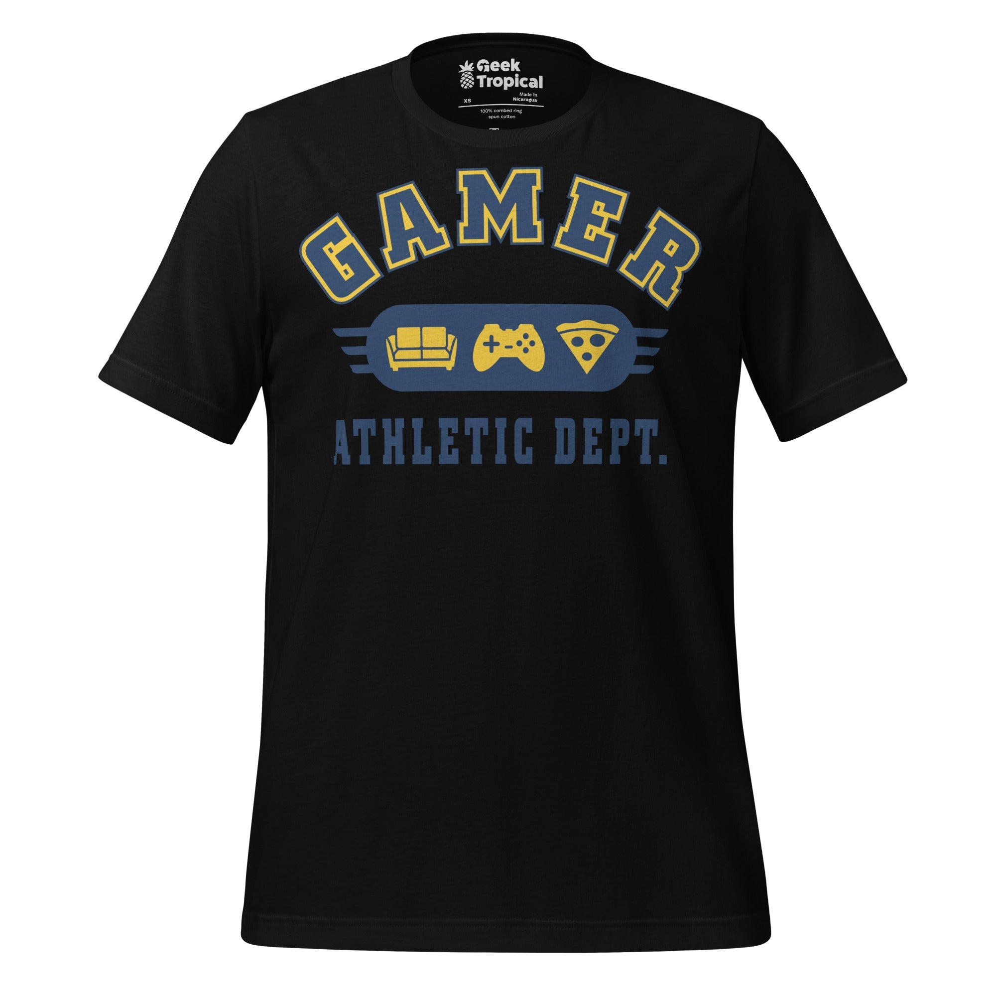 Gamer Athletic Dept T-Shirt Geek Nerd Advertise to Meta FLOW DESC WRITING Off World Designs