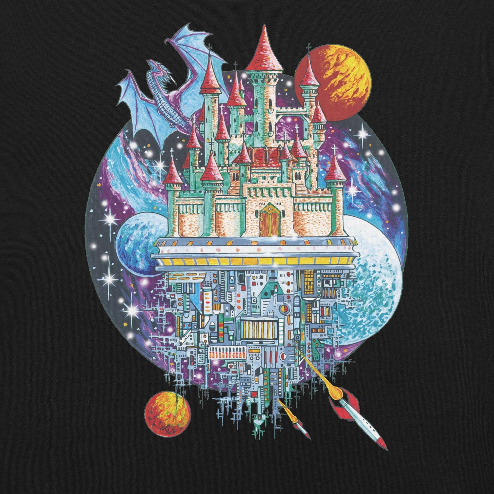 Castle Space City T-Shirt Geek Nerd Advertise to Meta Fantasy Prints FLOW DESC WRITING