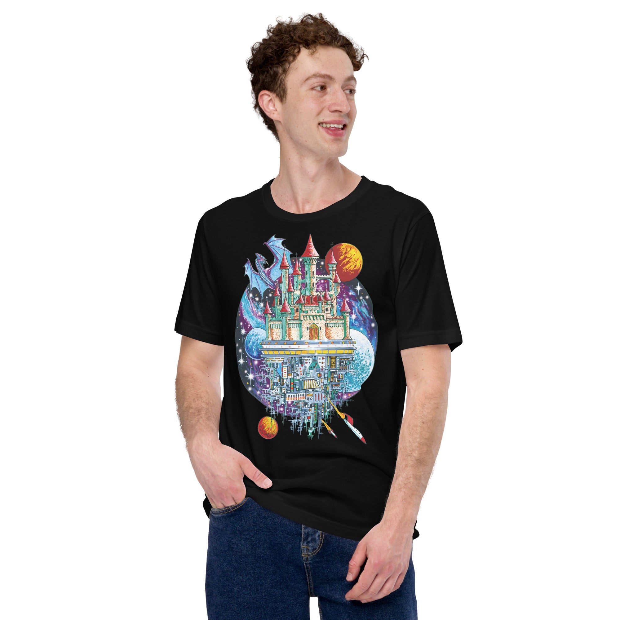 Castle Space City T-Shirt Geek Nerd Advertise to Meta Fantasy Prints FLOW DESC WRITING