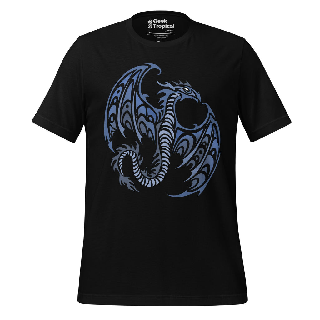 Blue Tribal Dragon T-Shirt Geek Nerd Advertise to Meta Fantasy Prints FLOW DESC WRITING