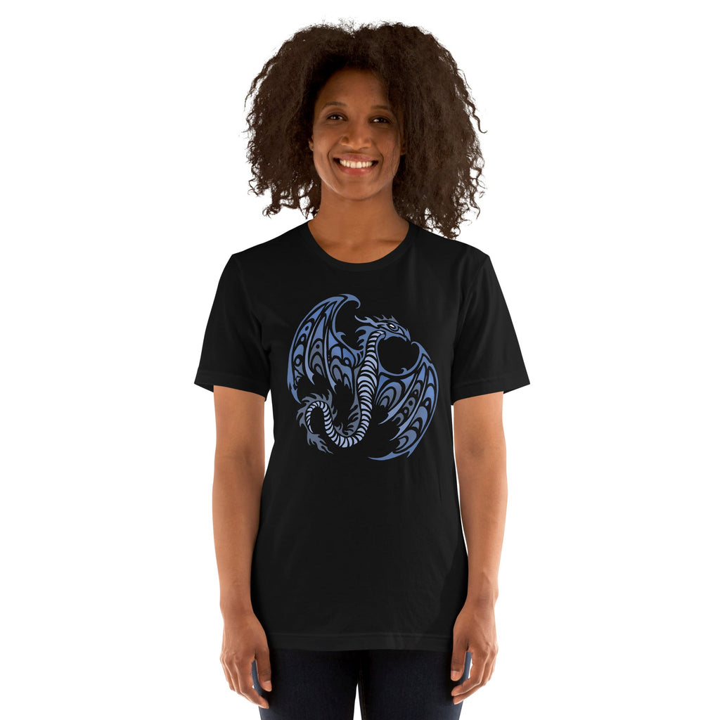 Blue Tribal Dragon T-Shirt Geek Nerd Advertise to Meta Fantasy Prints FLOW DESC WRITING