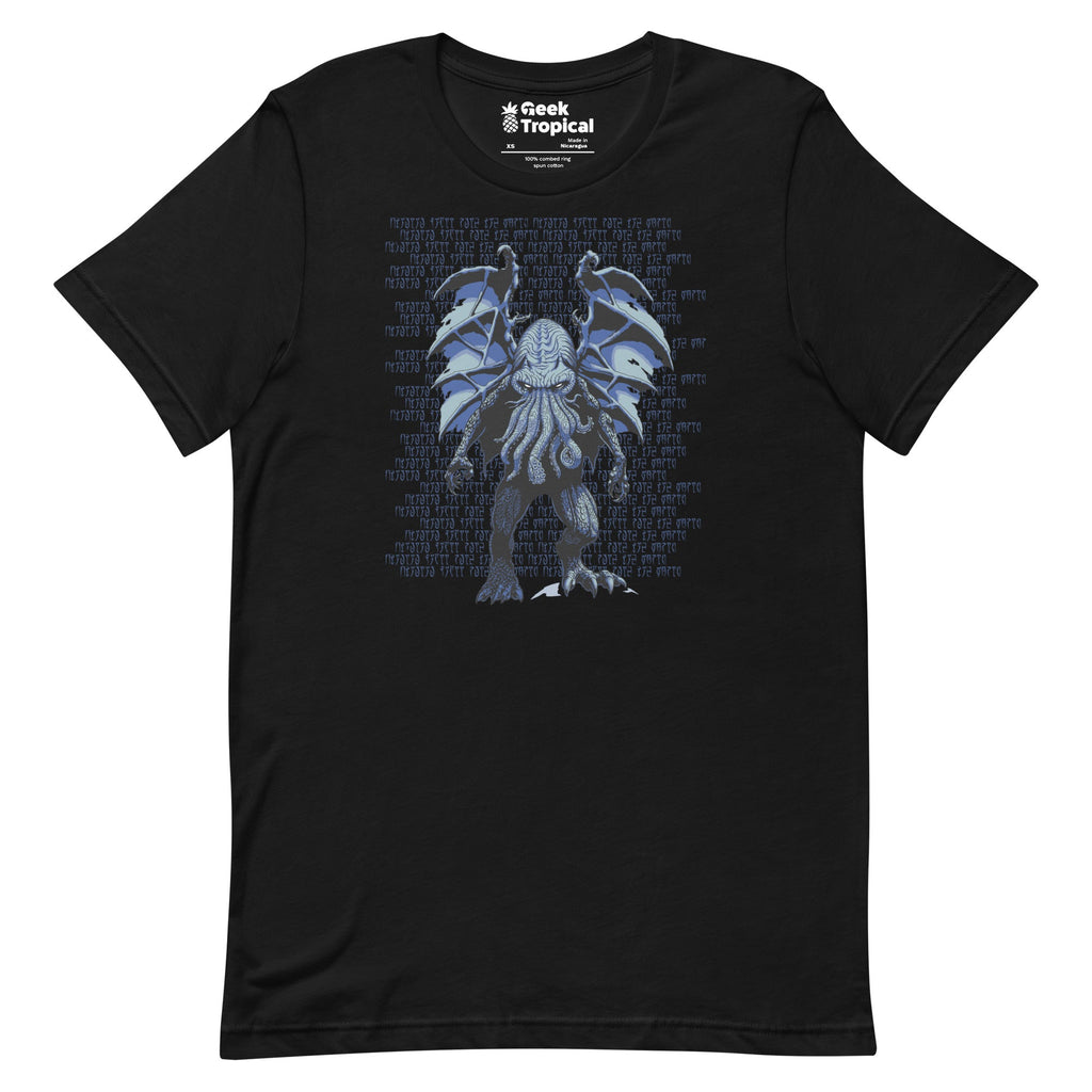 Blue Cthulhu T-Shirt Geek Nerd Advertise to Meta Fantasy Prints FLOW DESC WRITING