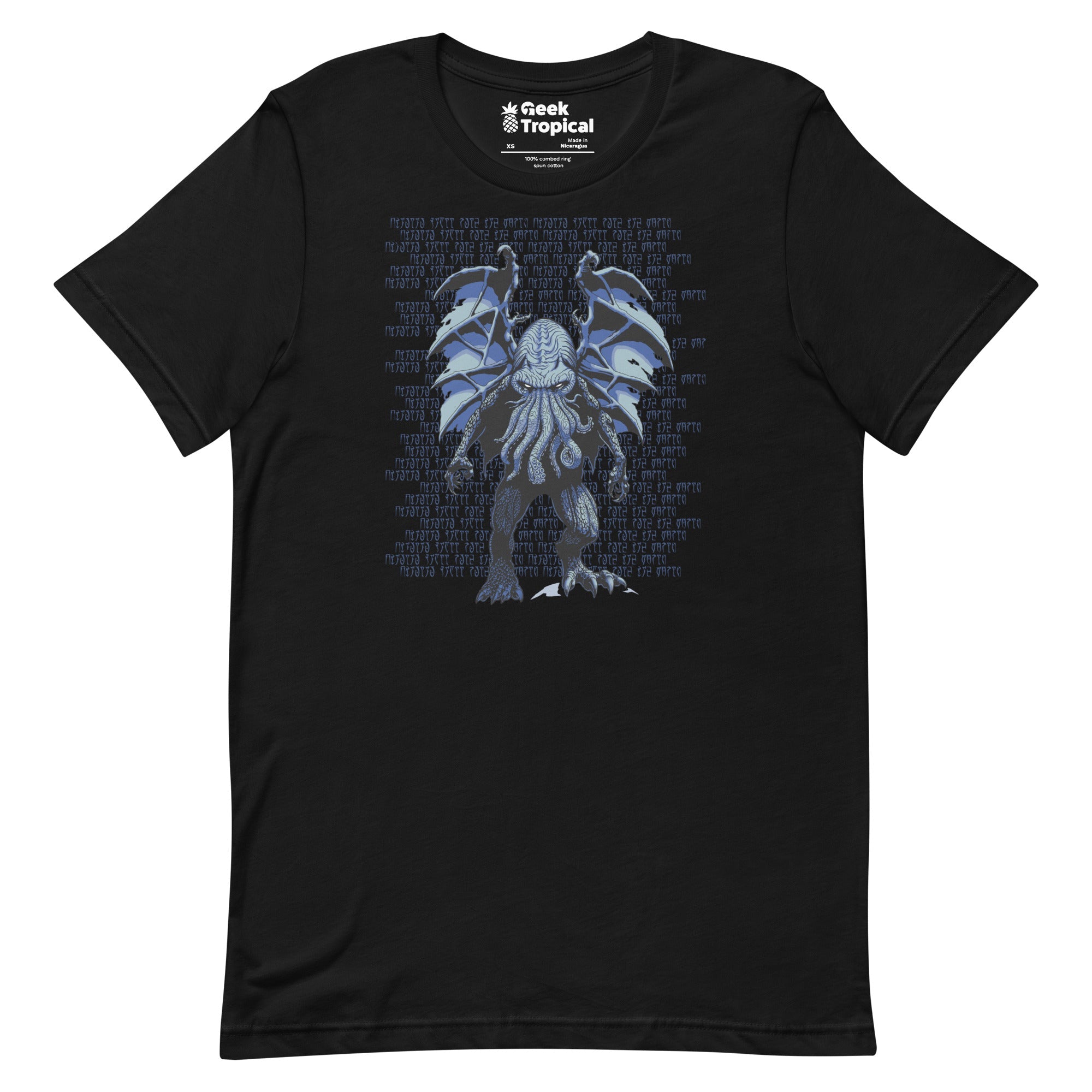 Blue Cthulhu T-Shirt Geek Nerd Advertise to Meta Fantasy Prints FLOW DESC WRITING