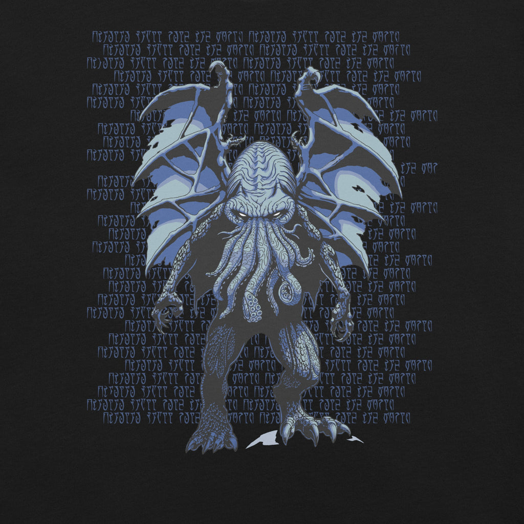 Blue Cthulhu T-Shirt Geek Nerd Advertise to Meta Fantasy Prints FLOW DESC WRITING