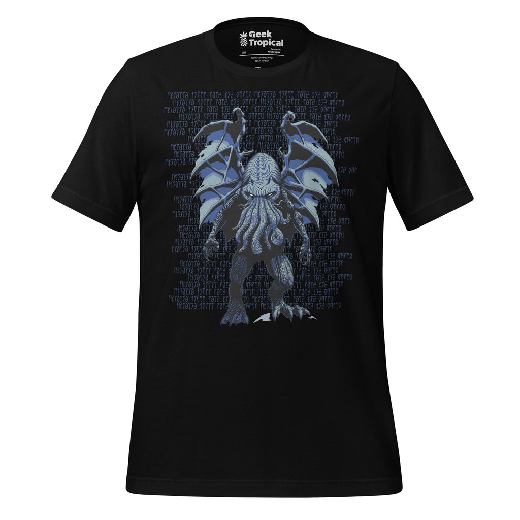 Blue Cthulhu T-Shirt Geek Nerd Advertise to Meta Fantasy Prints FLOW DESC WRITING