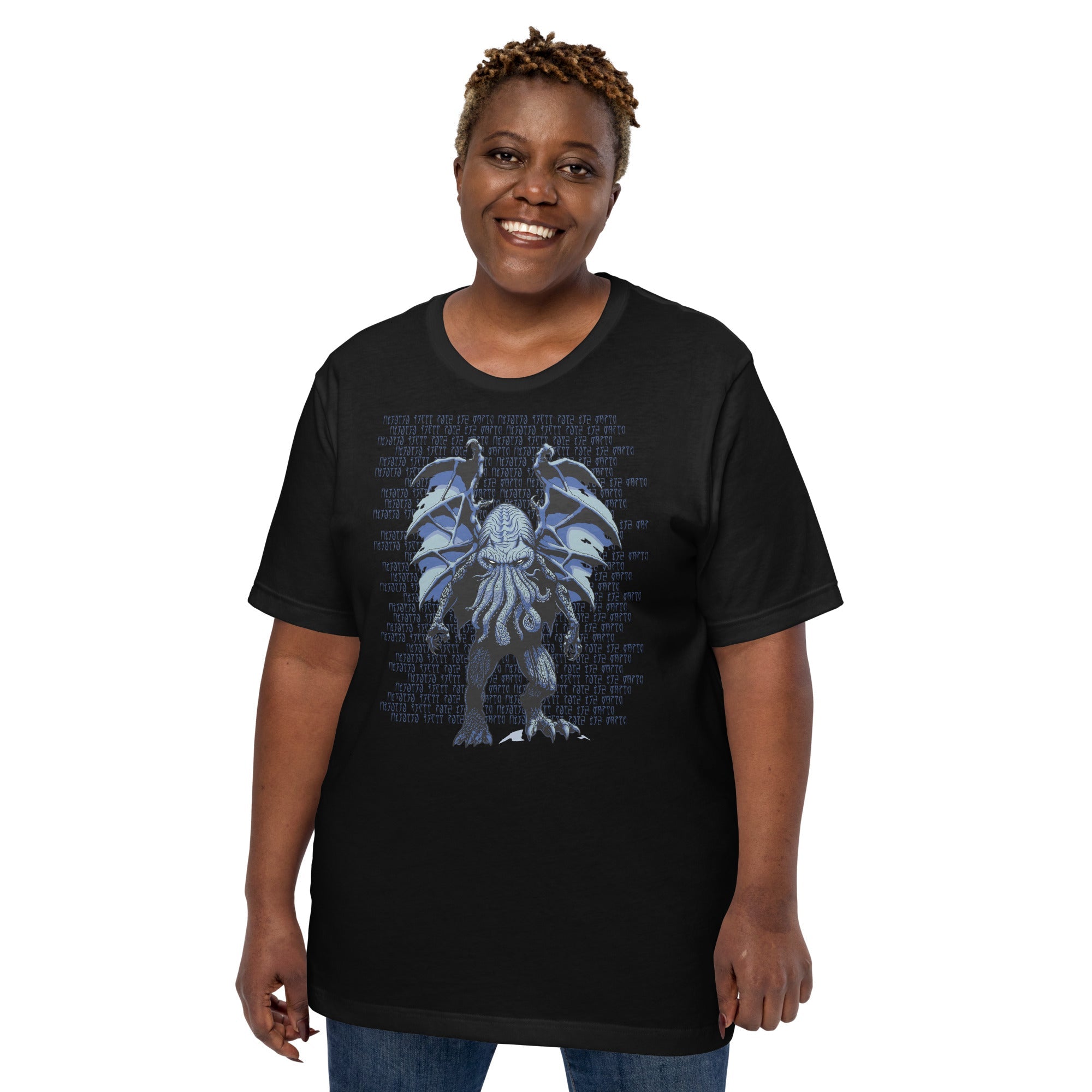 Blue Cthulhu T-Shirt Geek Nerd Advertise to Meta Fantasy Prints FLOW DESC WRITING