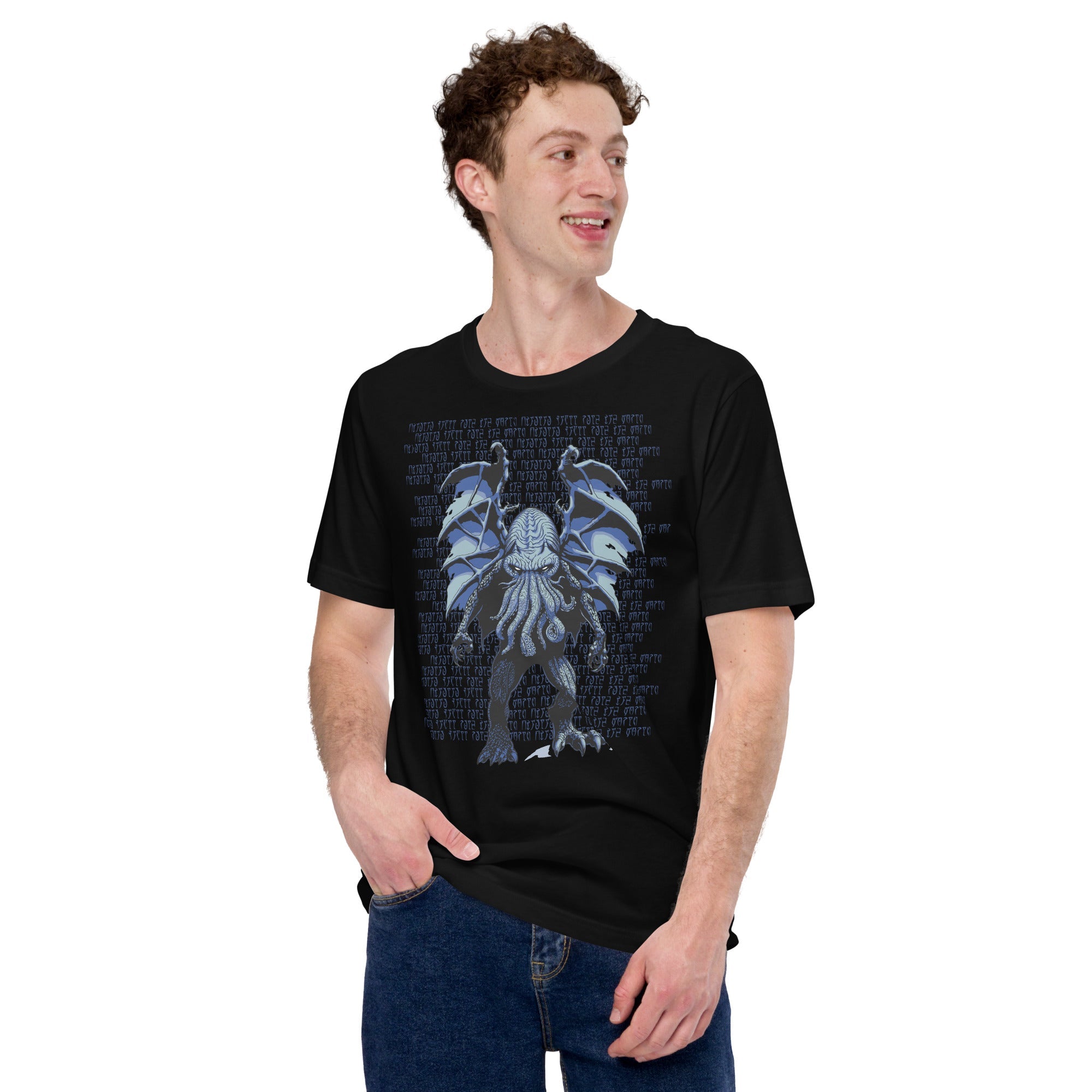 Blue Cthulhu T-Shirt Geek Nerd Advertise to Meta Fantasy Prints FLOW DESC WRITING
