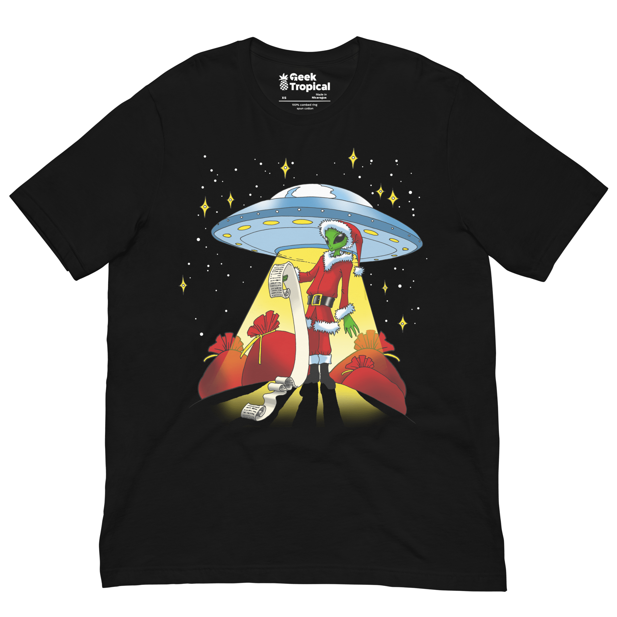 Alien Santa T-Shirt Geek Nerd Advertise to Meta Christmas Print FLOW DESC WRITING