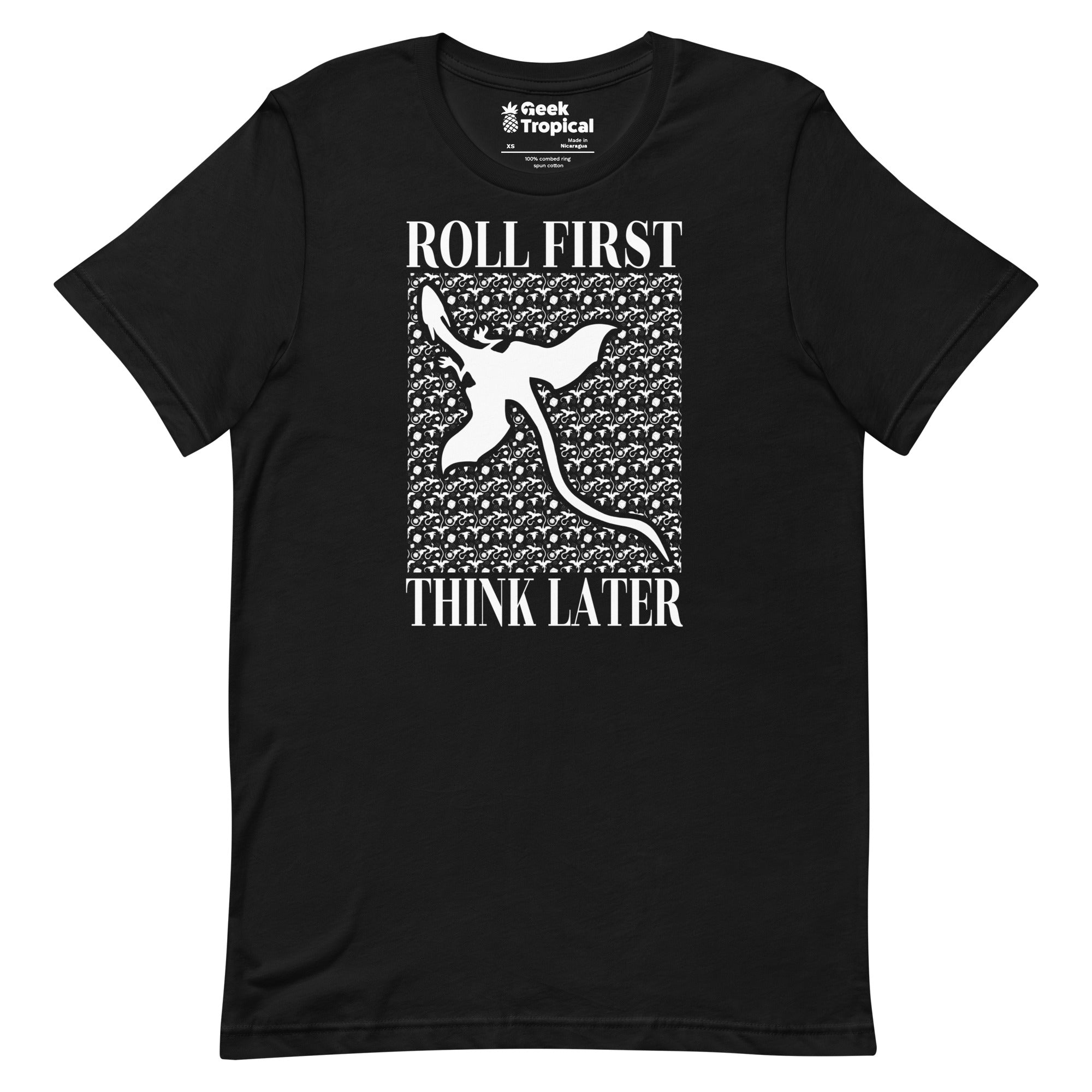 Roll First Think Later Dnd Dragons T-Shirt Geek Nerd Advertise to Meta dnd & rpg print Elle