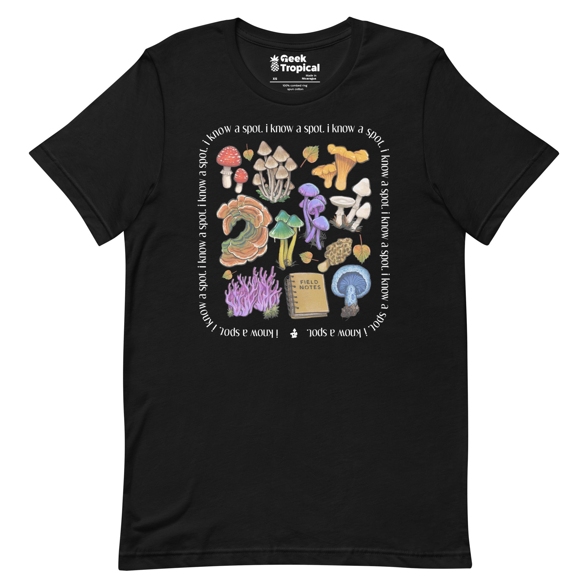 I Know A Spot Mushrooms T-Shirt Geek Nerd Advertise to Meta Botany Print Elle