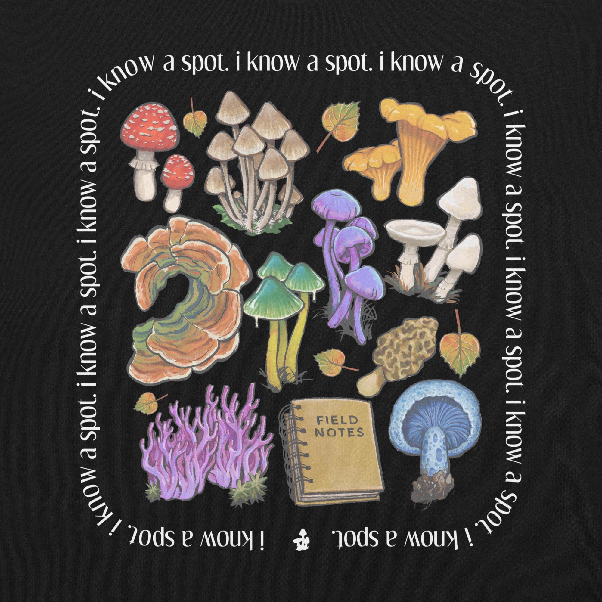 I Know A Spot Mushrooms T-Shirt Geek Nerd Advertise to Meta Botany Print Elle