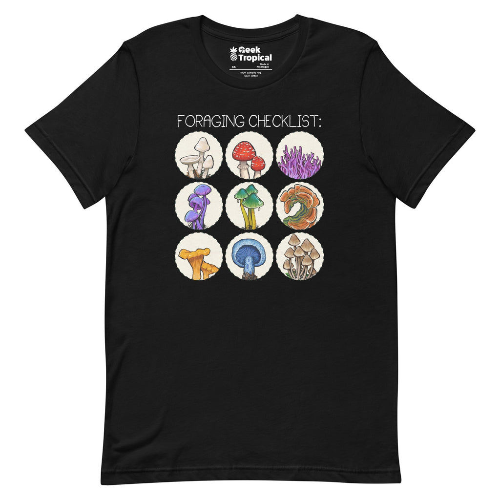 Foraging Checklist Mushrooms T-Shirt Geek Nerd Advertise to Meta Botany Print Elle