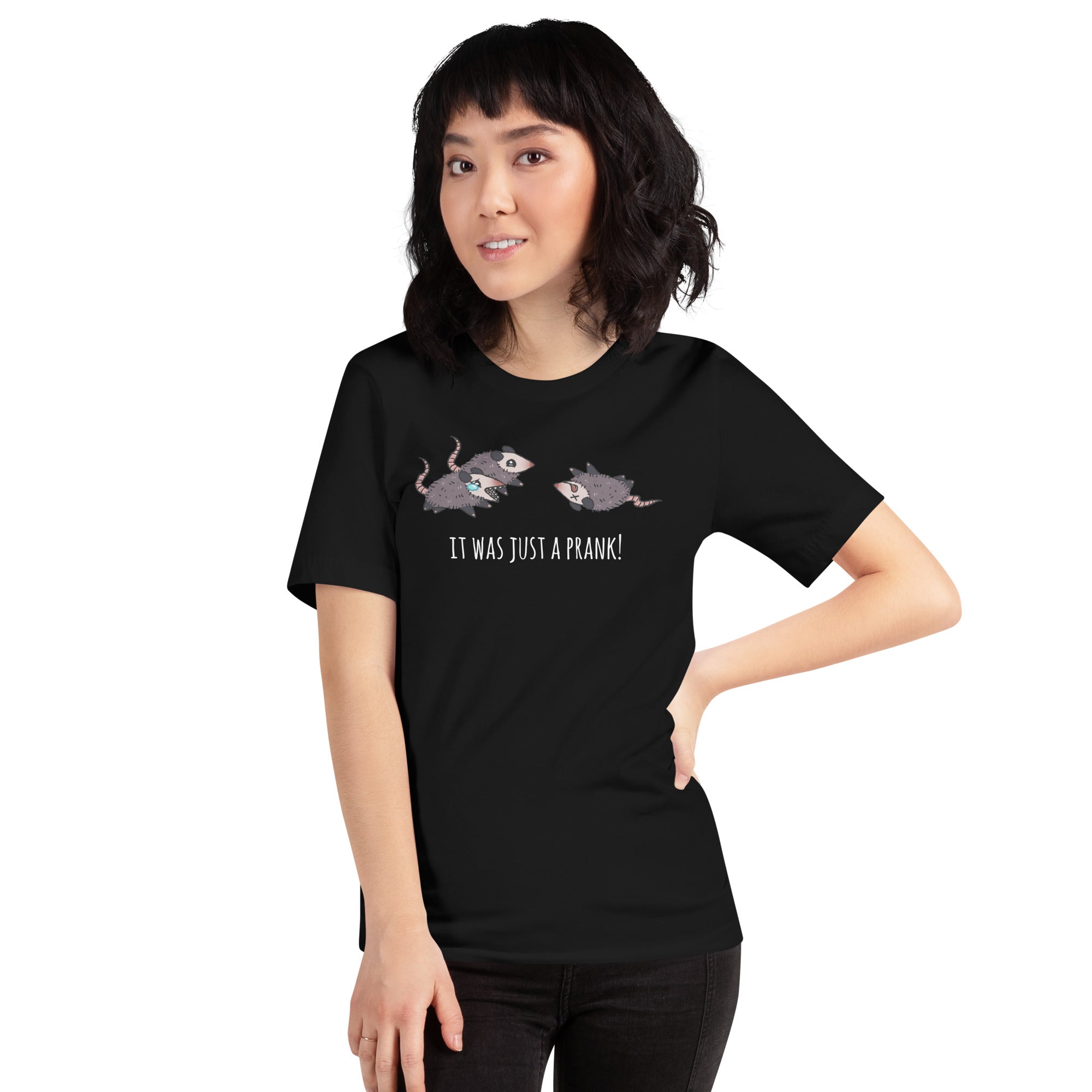 It Was Just A Prank Possum T-Shirt Geek Nerd Advertise to Meta Animal Patterns Design by Ardi Tong
