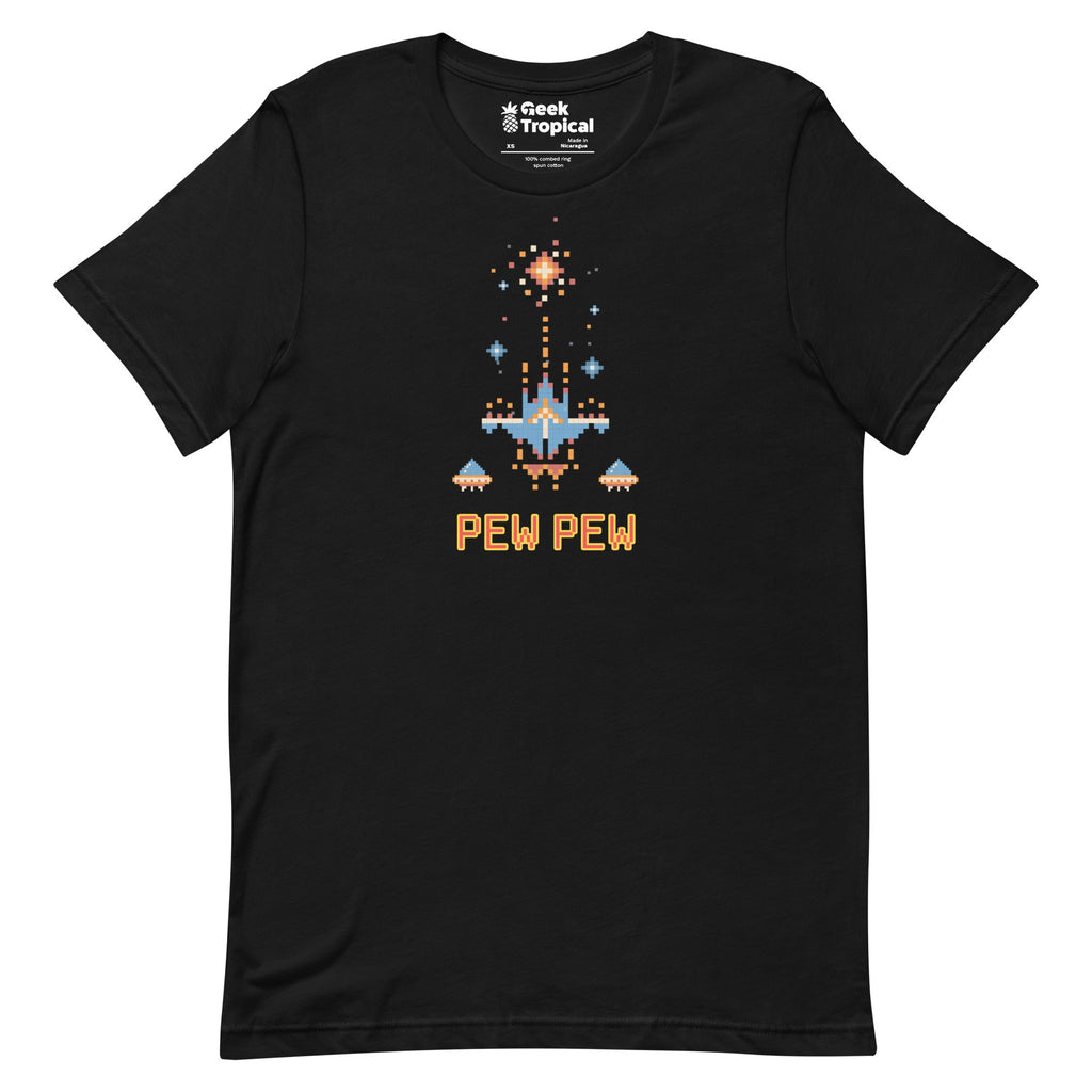 Pew Pew Retro Arcade T-Shirt Geek Nerd Advertise to Meta Elle FLOW DESC WRITING