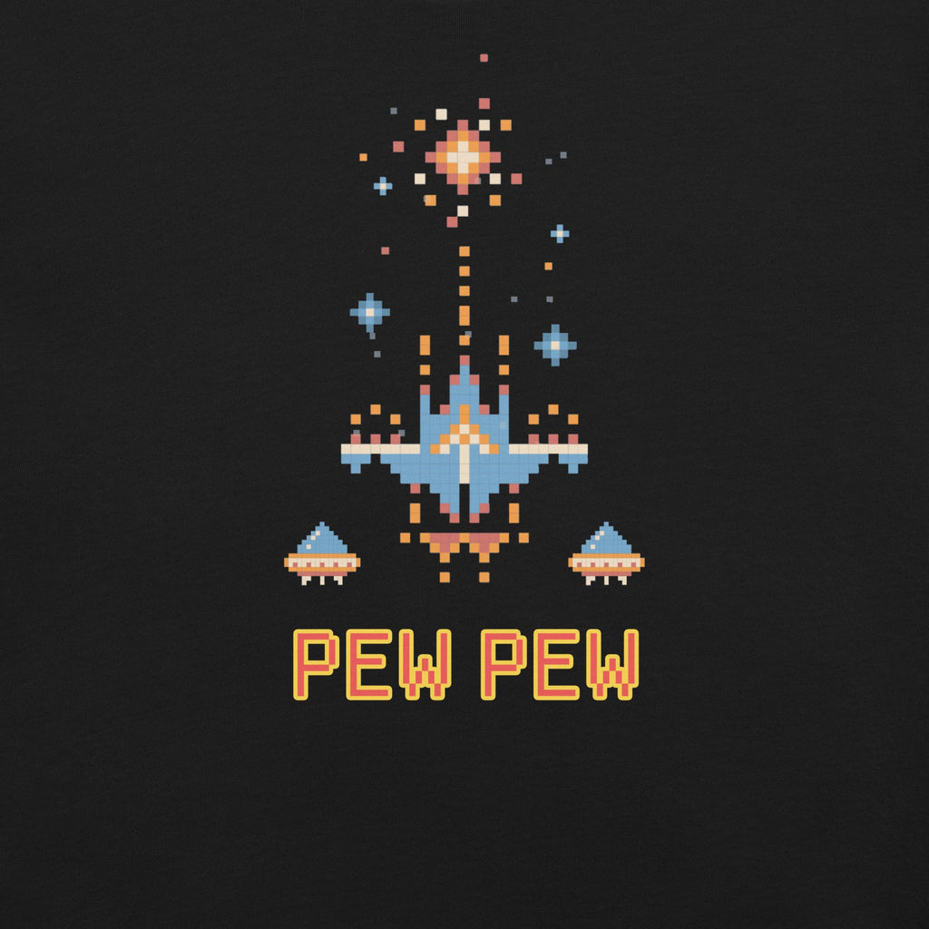 Pew Pew Retro Arcade T-Shirt Geek Nerd Advertise to Meta Elle FLOW DESC WRITING