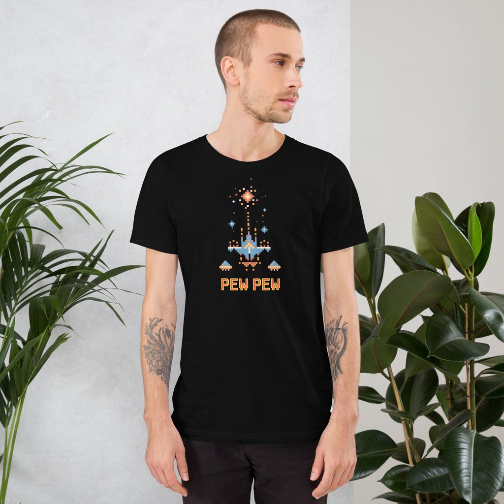 Pew Pew Retro Arcade T-Shirt Geek Nerd Advertise to Meta Elle FLOW DESC WRITING